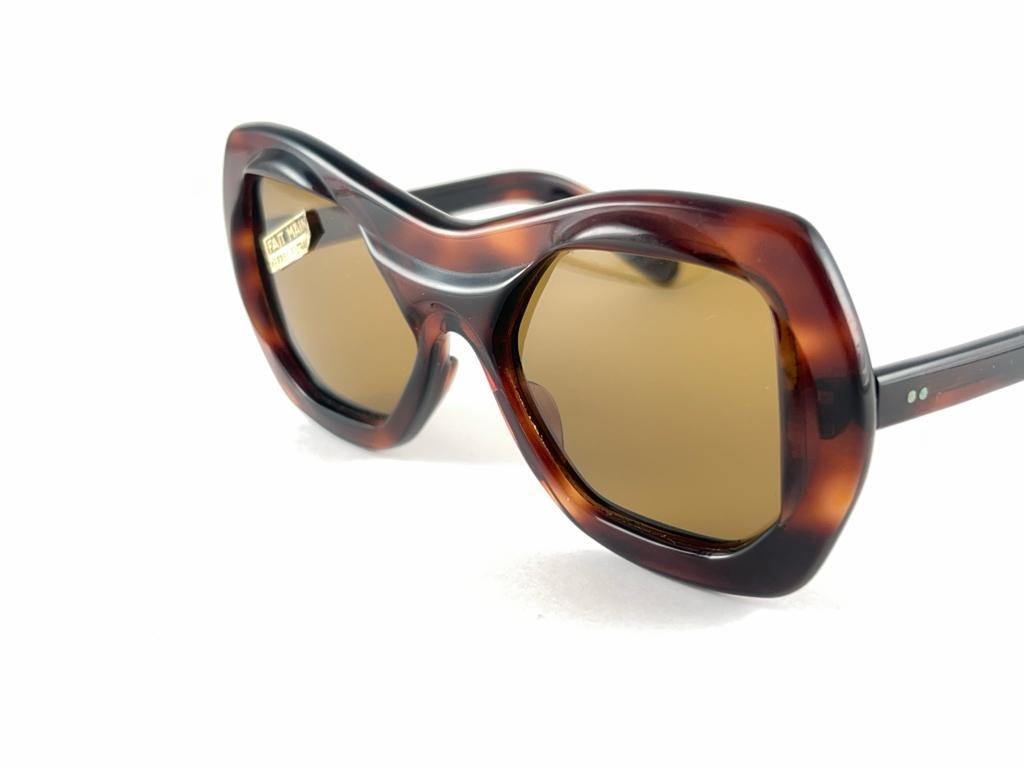 Brown Philippe Chevallier Vintage Avant Garde Translucent tortoise Sunglasses 1960's  For Sale