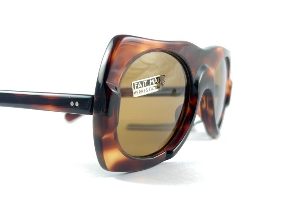 Men's Philippe Chevallier Vintage Avant Garde Translucent tortoise Sunglasses 1960s  For Sale