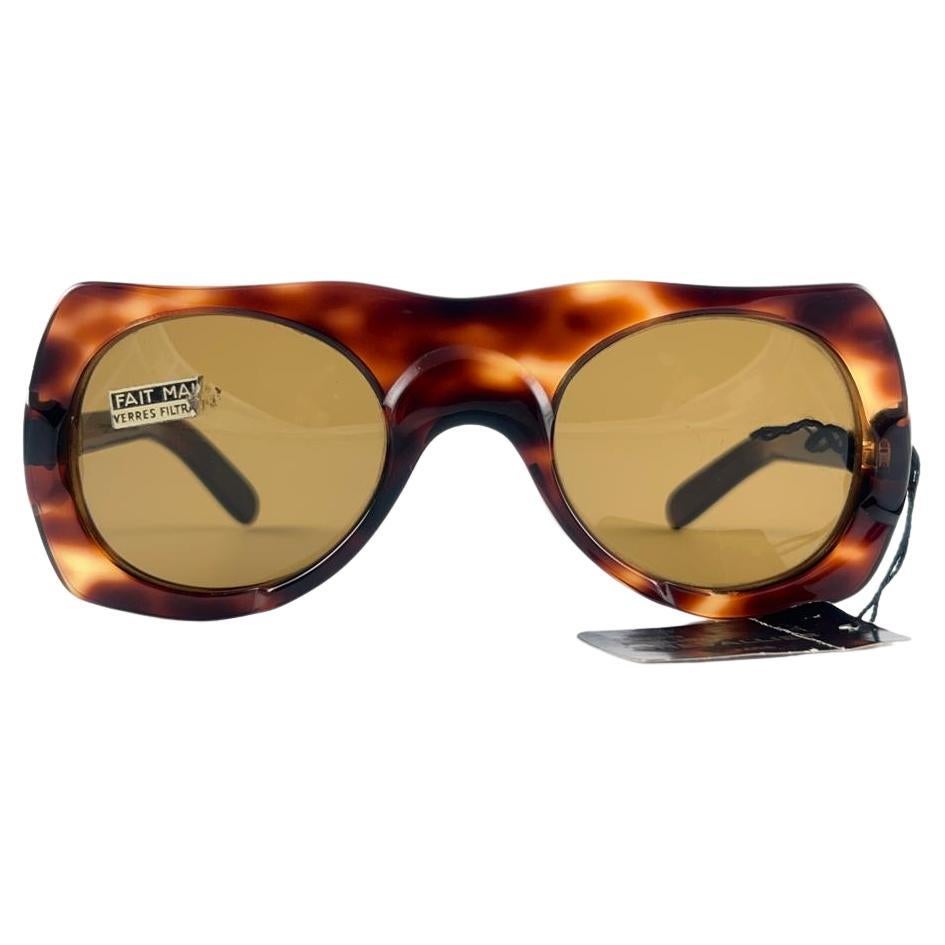 Philippe Chevallier Vintage Avant Garde Translucent tortoise Sunglasses 1960s  For Sale