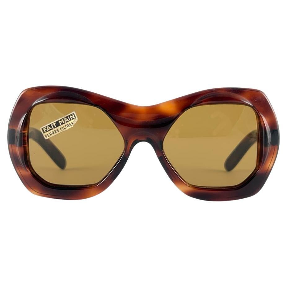 Philippe Chevallier Vintage Avant Garde Translucent tortoise Sunglasses 1960's  For Sale