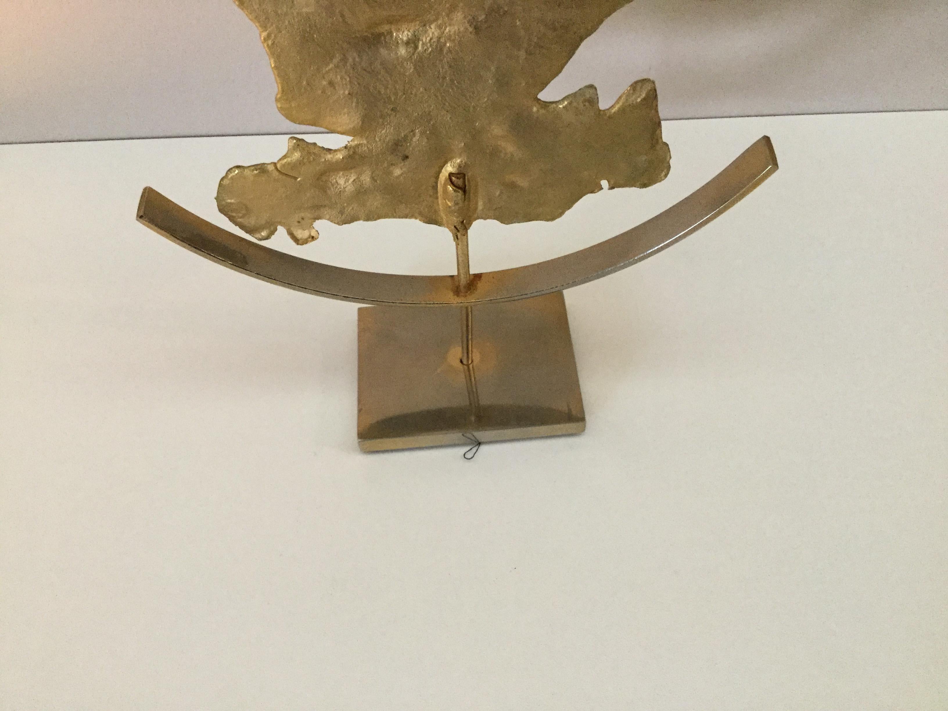 Mid-Century Modern Philippe Cheverny Abstract Guilded Sculpture on Stand For Sale