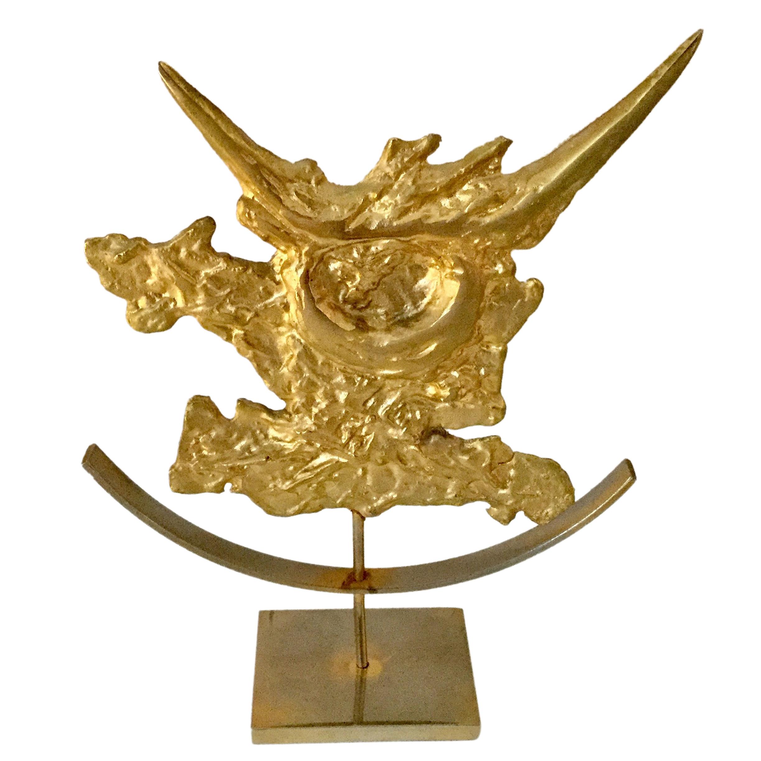 Philippe Cheverny Abstract Guilded Sculpture on Stand For Sale
