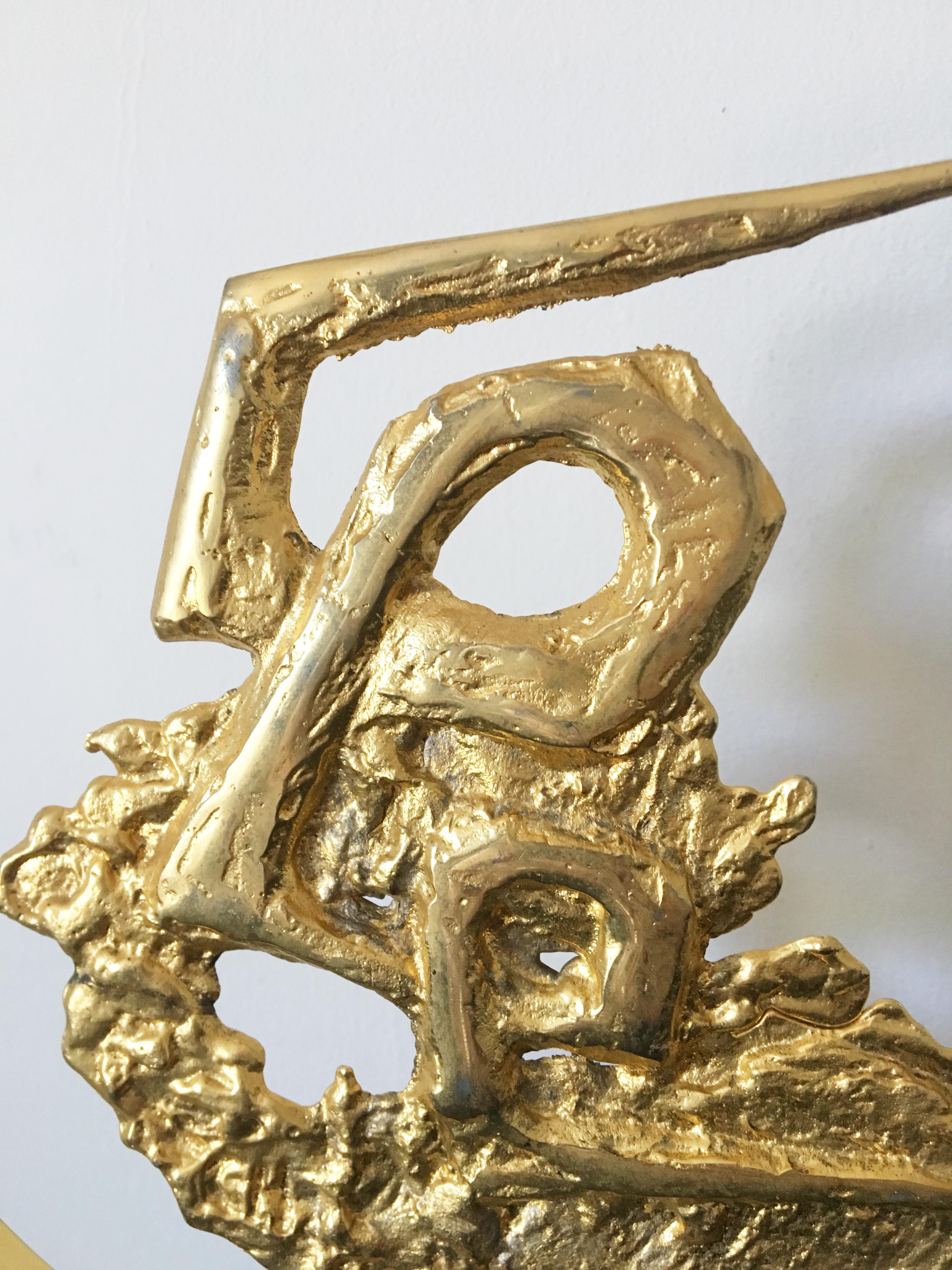 Philippe Cheverny Capricorn Sternzeichen-Skulptur signiert, vergoldetes Metallguss (Brutalismus) im Angebot