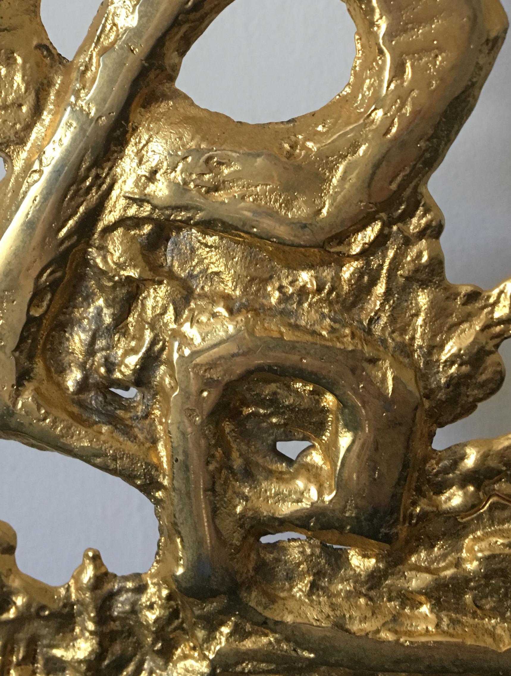 Brutalist Philippe Cheverny Capricorn Zodiac Sculpture Signed, Gilded Cast Metal For Sale