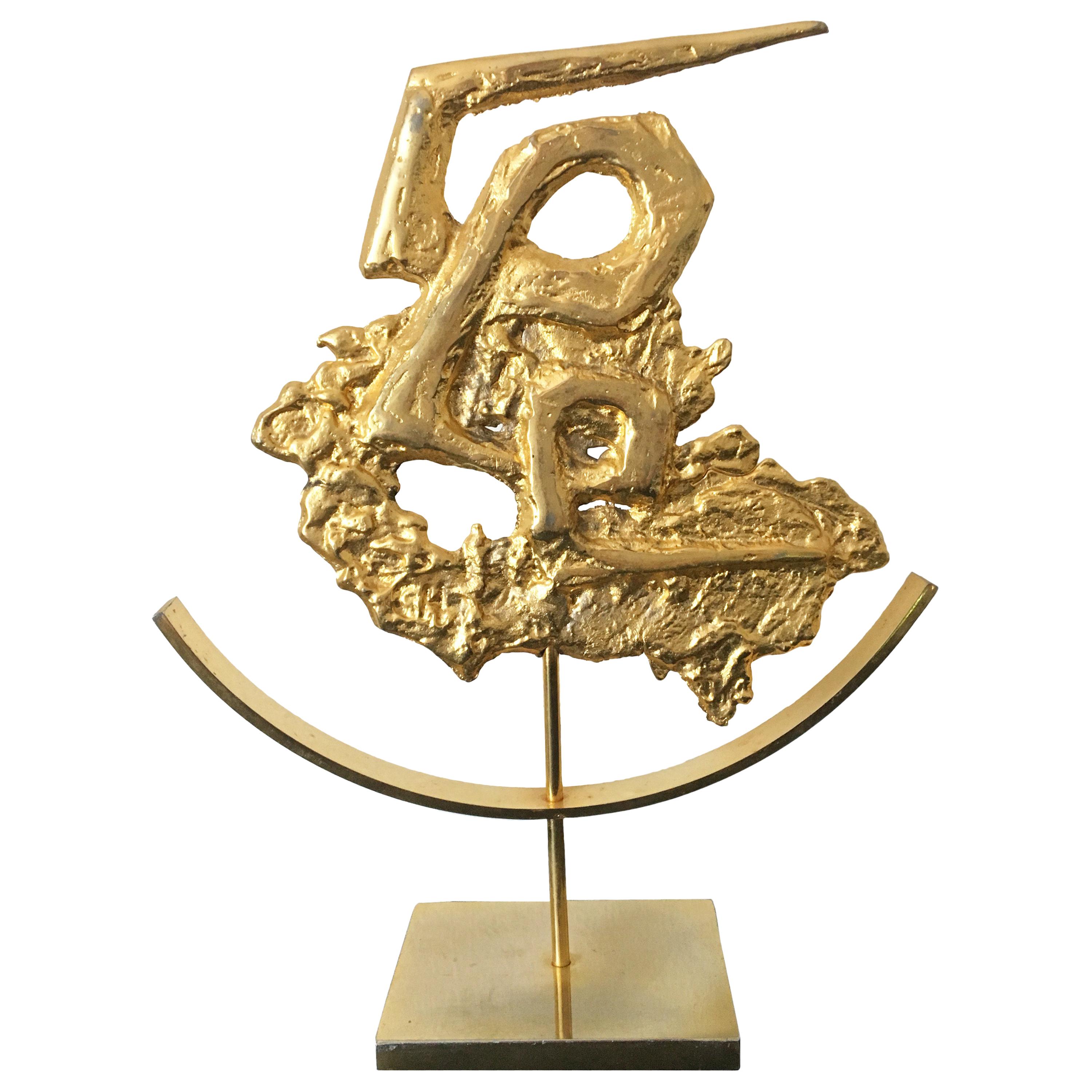 Sculpture du signe du zodiaque Capricorn de Philippe Cheverny signée, métal moulé doré