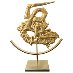 Philippe Cheverny Capricorn Zodiac Sculpture Signed, Gilded Cast Metal