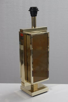 Philippe Cheverny, grande base per lampada in ottone con vetro églomisé, Francia, anni '70