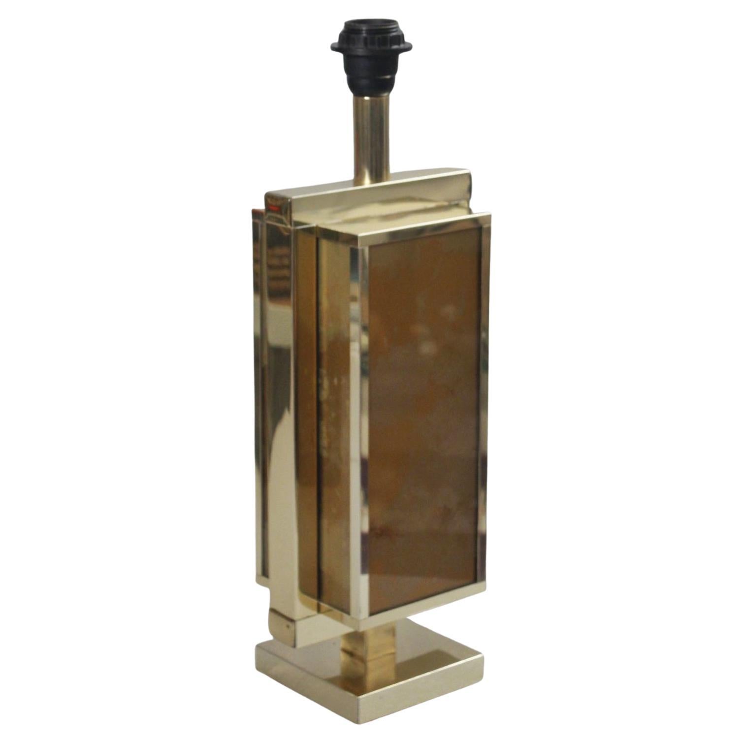 Philippe Cheverny, large brass lamp base with églomisé glass, France, 1970s