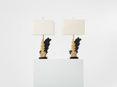 Philippe Cheverny Paar große Tischlampen aus Harz und Bronze 1970er Jahre
