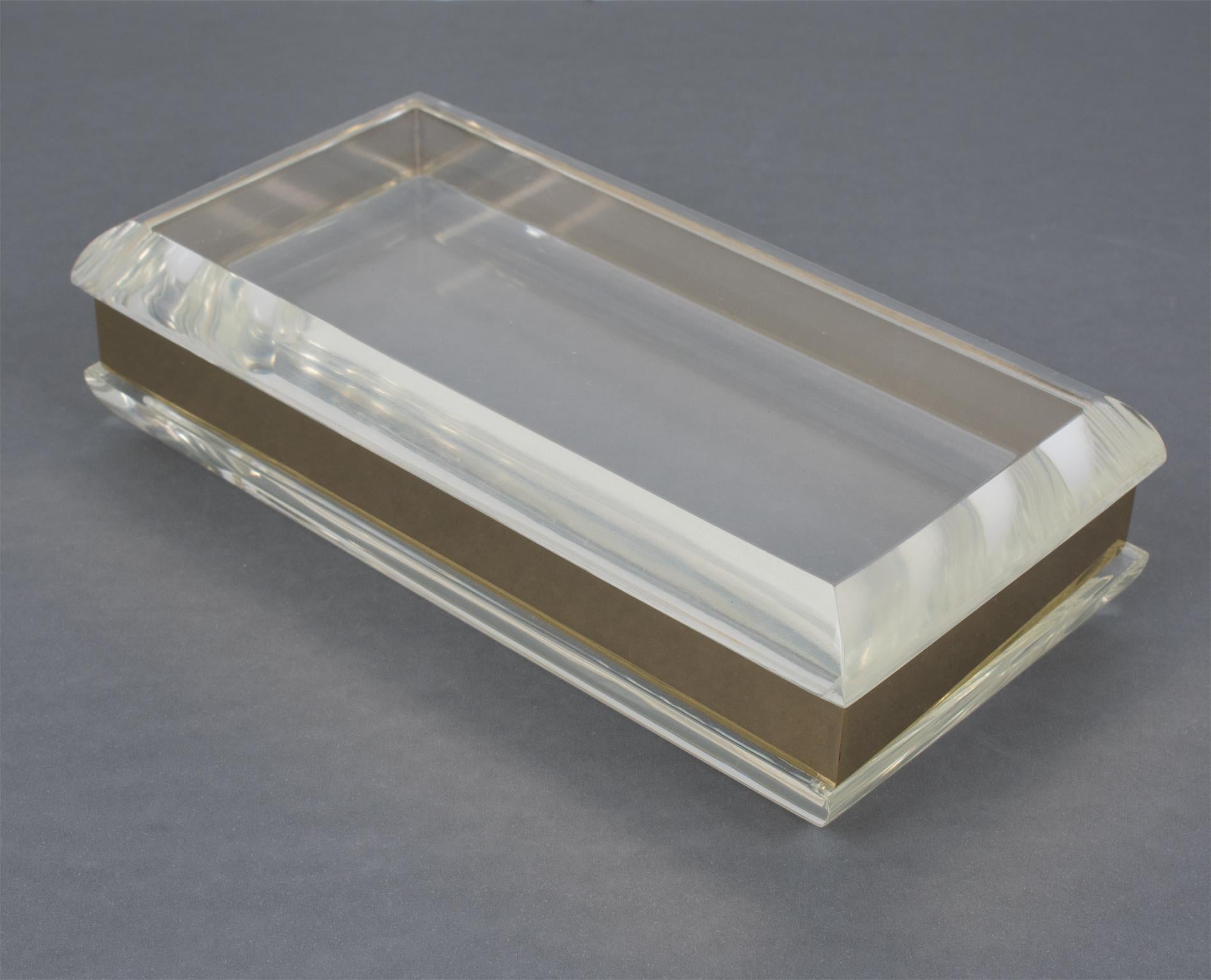 Philippe Cheverny Style Geometric Lucite and Gilded Metal Box, France 1970s For Sale 4