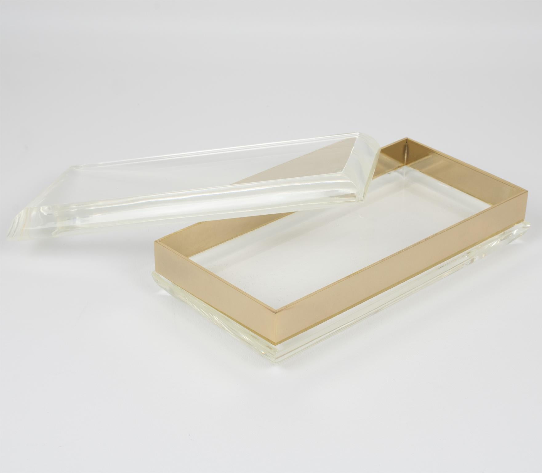 Caja geométrica de lucita y metal dorado estilo Philippe Cheverny, hacia 1970 Moderno de mediados de siglo en venta