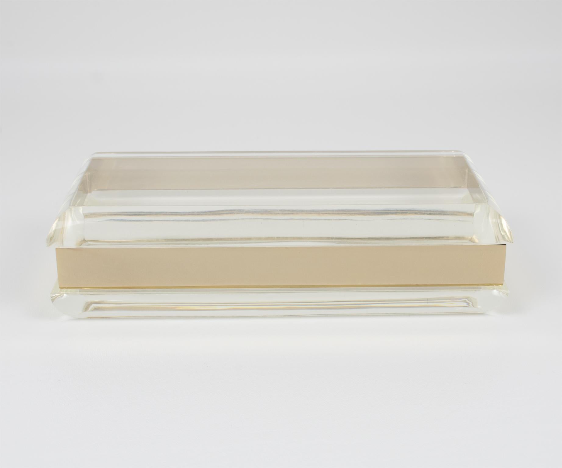 Philippe Cheverny Style Geometric Lucite and Gilded Metal Box, France 1970s In Good Condition For Sale In Atlanta, GA