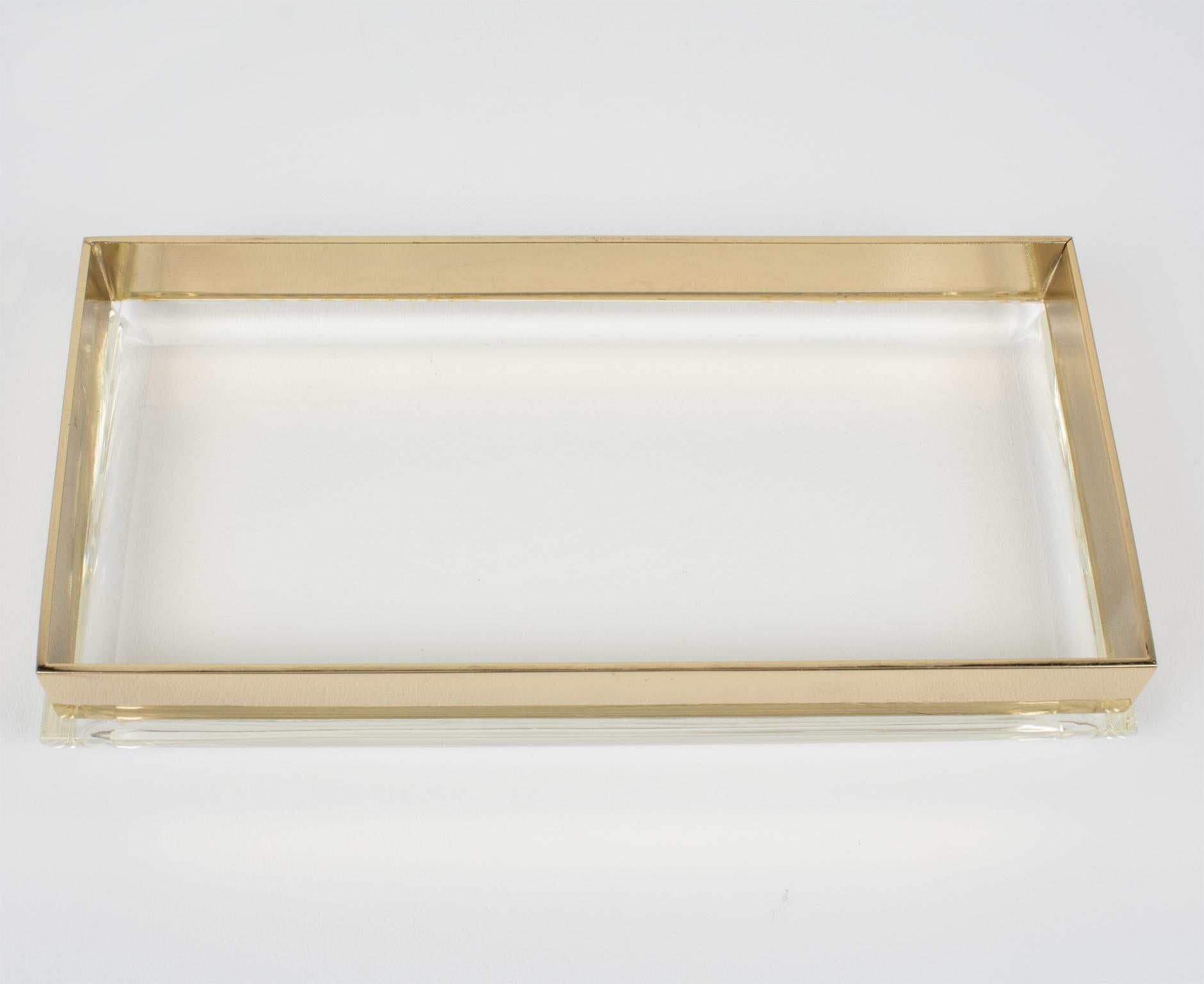 Philippe Cheverny Style Geometric Lucite and Gilded Metal Box, France 1970s For Sale 1