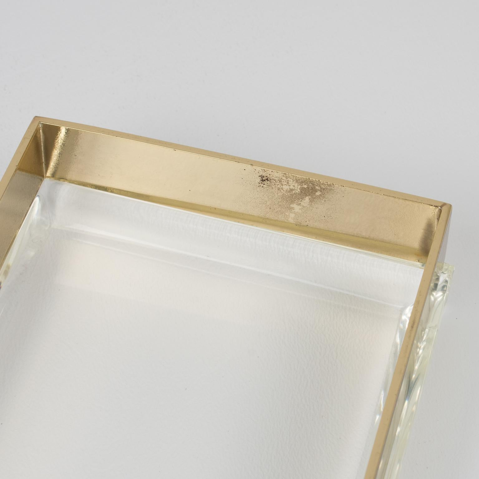 Philippe Cheverny Style Geometric Lucite and Gilded Metal Box, France 1970s For Sale 2