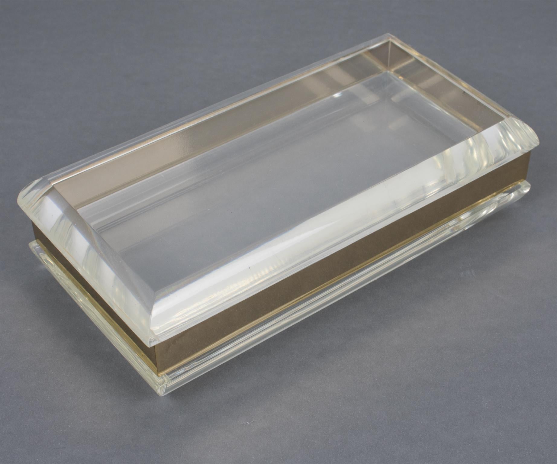 Philippe Cheverny Style Geometric Lucite and Gilded Metal Box, France 1970s For Sale 3