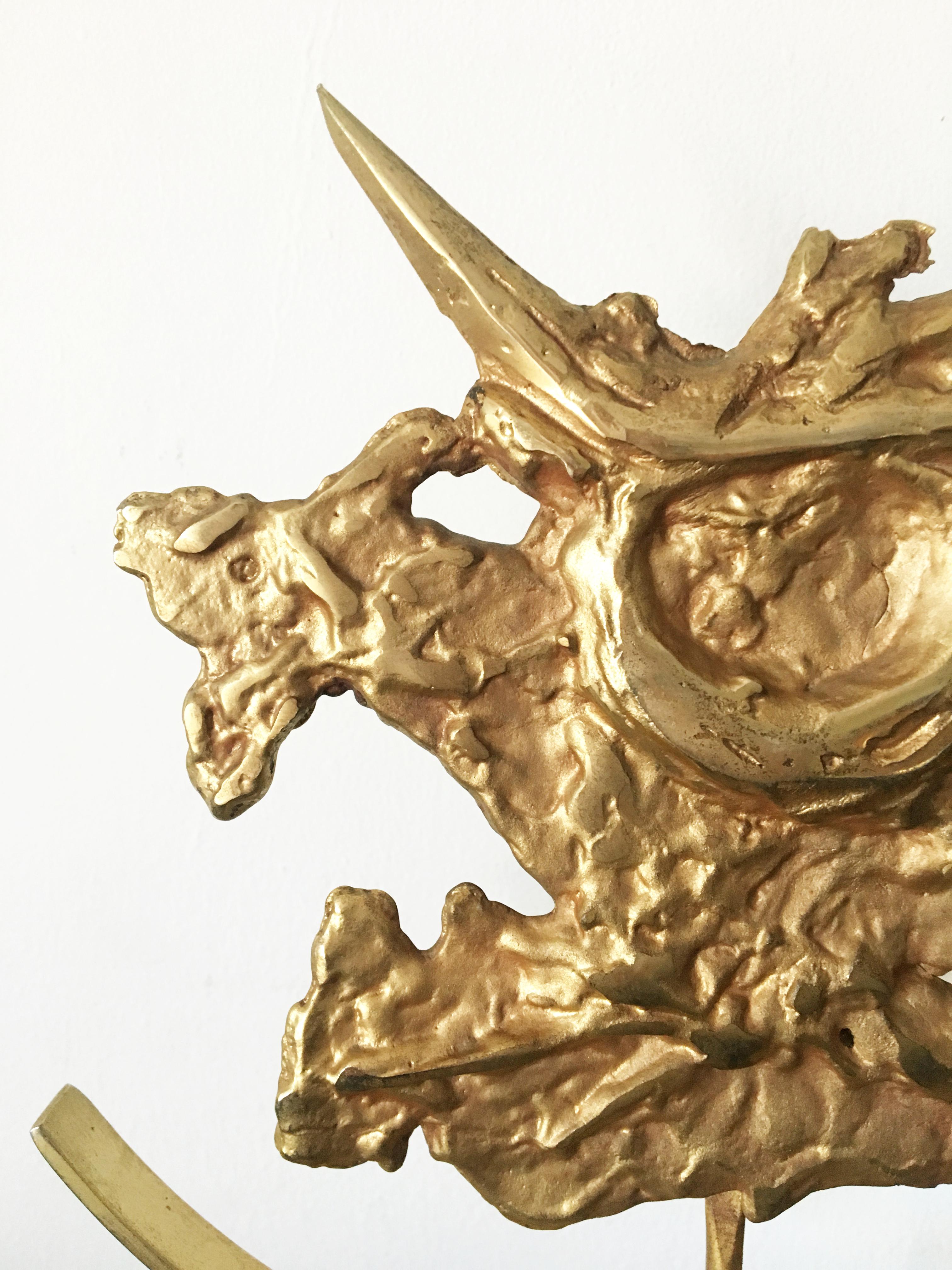 Brutalist Philippe Cheverny Taurus Zodiac Sculpture Signed, Gilded Cast Metal