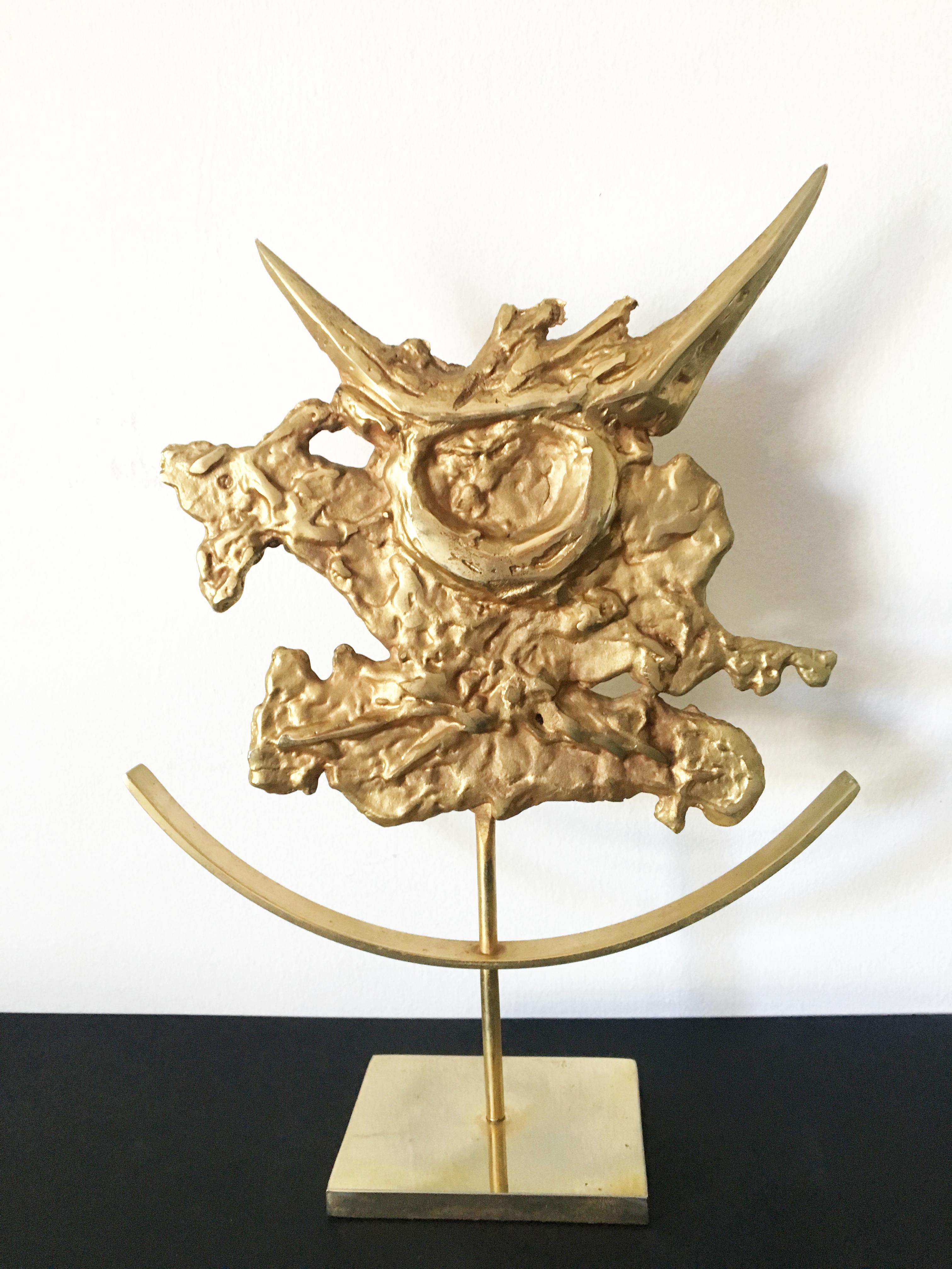 Philippe Cheverny Taurus Zodiac Sculpture Signed, Gilded Cast Metal In Good Condition In Somerton, GB