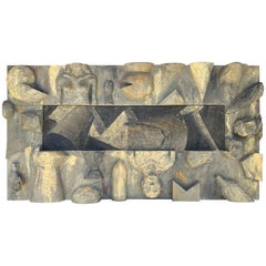 Philippe Cognee 1987 Encaustic Wood Wall Sculpture Painting