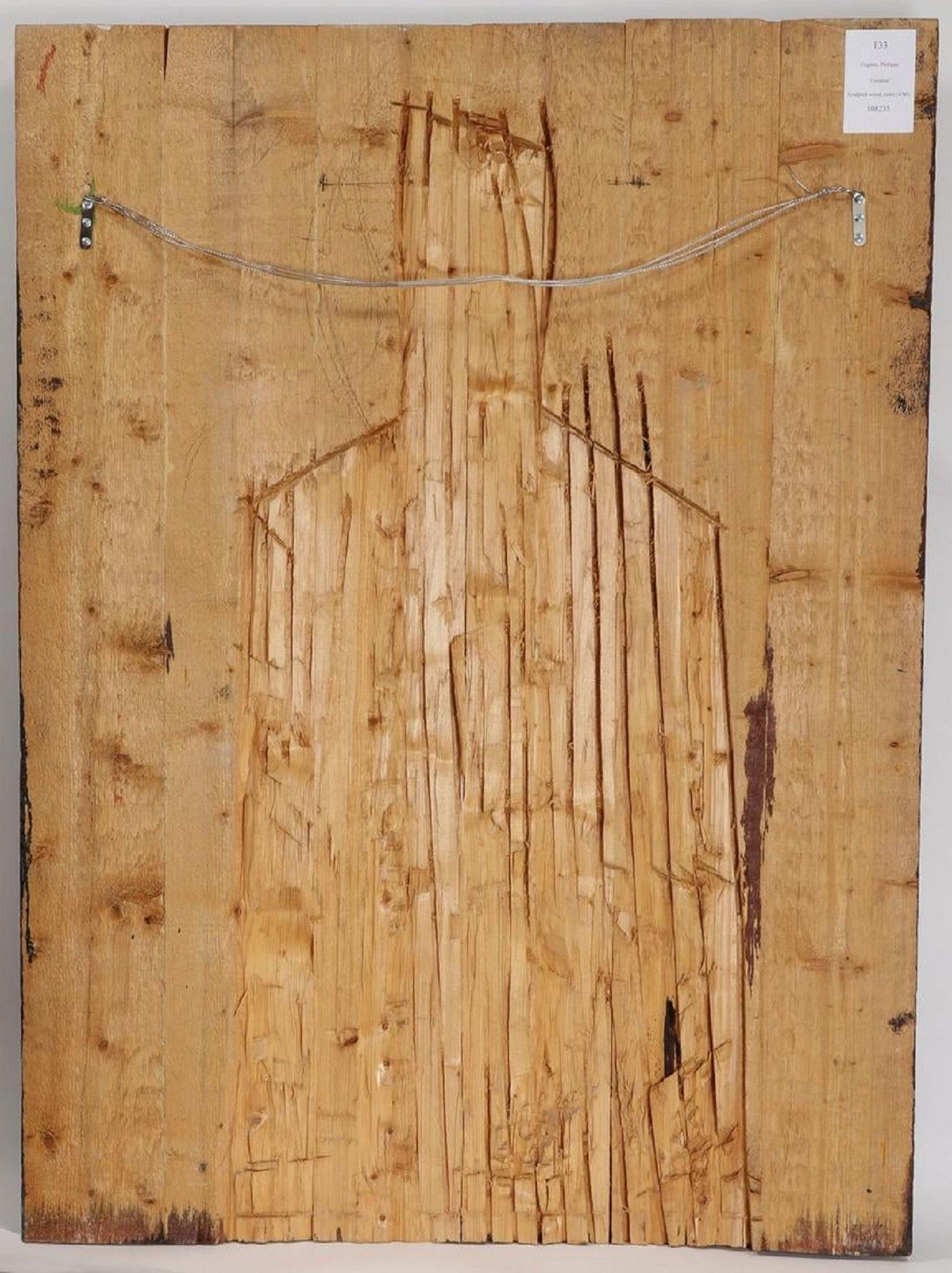 Pintura tallada Philippe Cognee  Escultura expresionista en relieve de madera Arte africano en venta 9