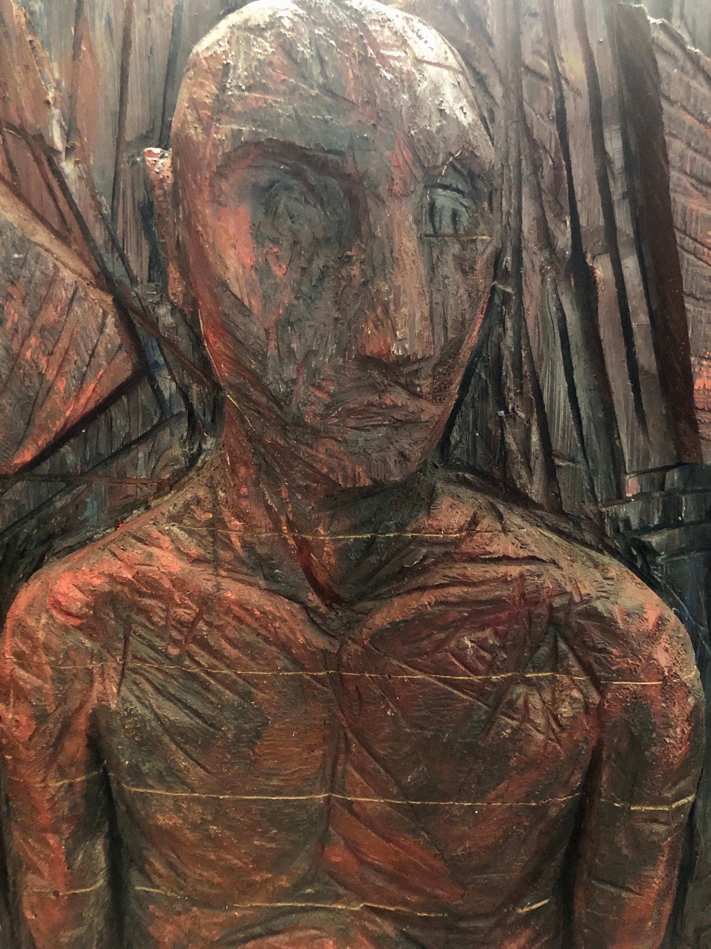 Pintura tallada Philippe Cognee  Escultura expresionista en relieve de madera Arte africano en venta 3