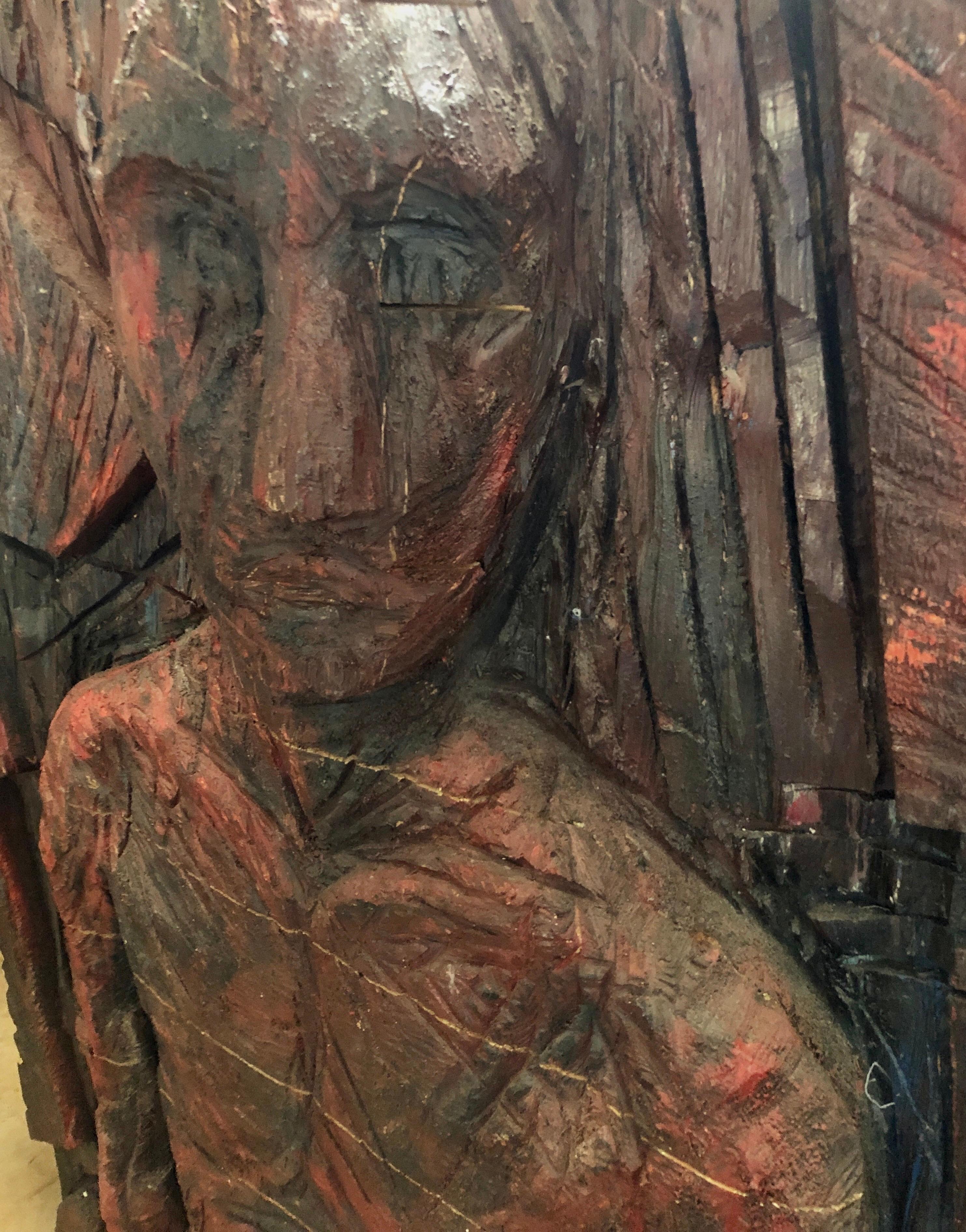 Pintura tallada Philippe Cognee  Escultura expresionista en relieve de madera Arte africano en venta 7