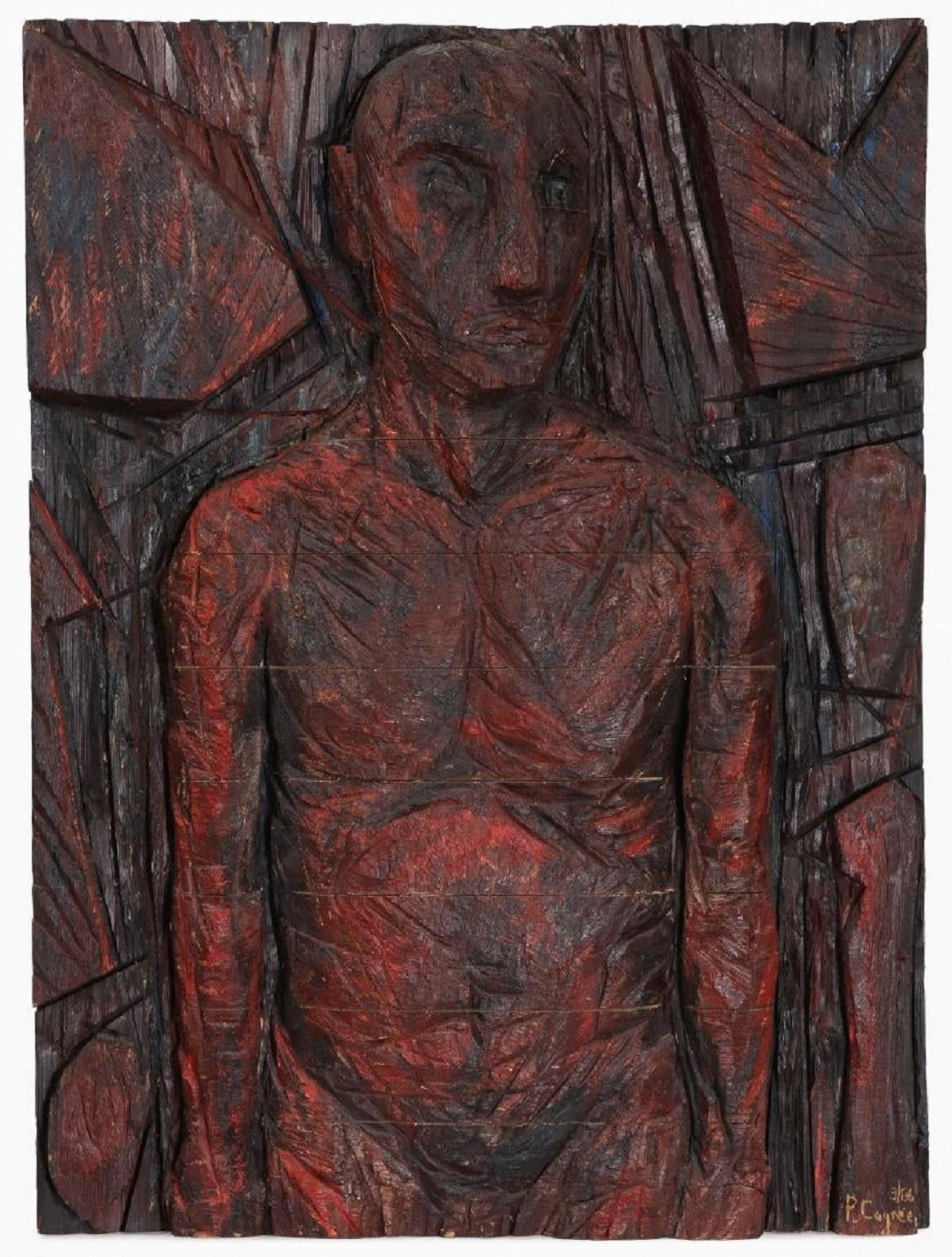 Philippe Cognee, geschnitztes Gemälde  Expressionistische Holzrelief-Skulptur, afrikanische Kunst