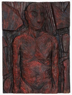 Philippe Cognee Carved Painting  Expressionist Wood Relief Sculpture African Art