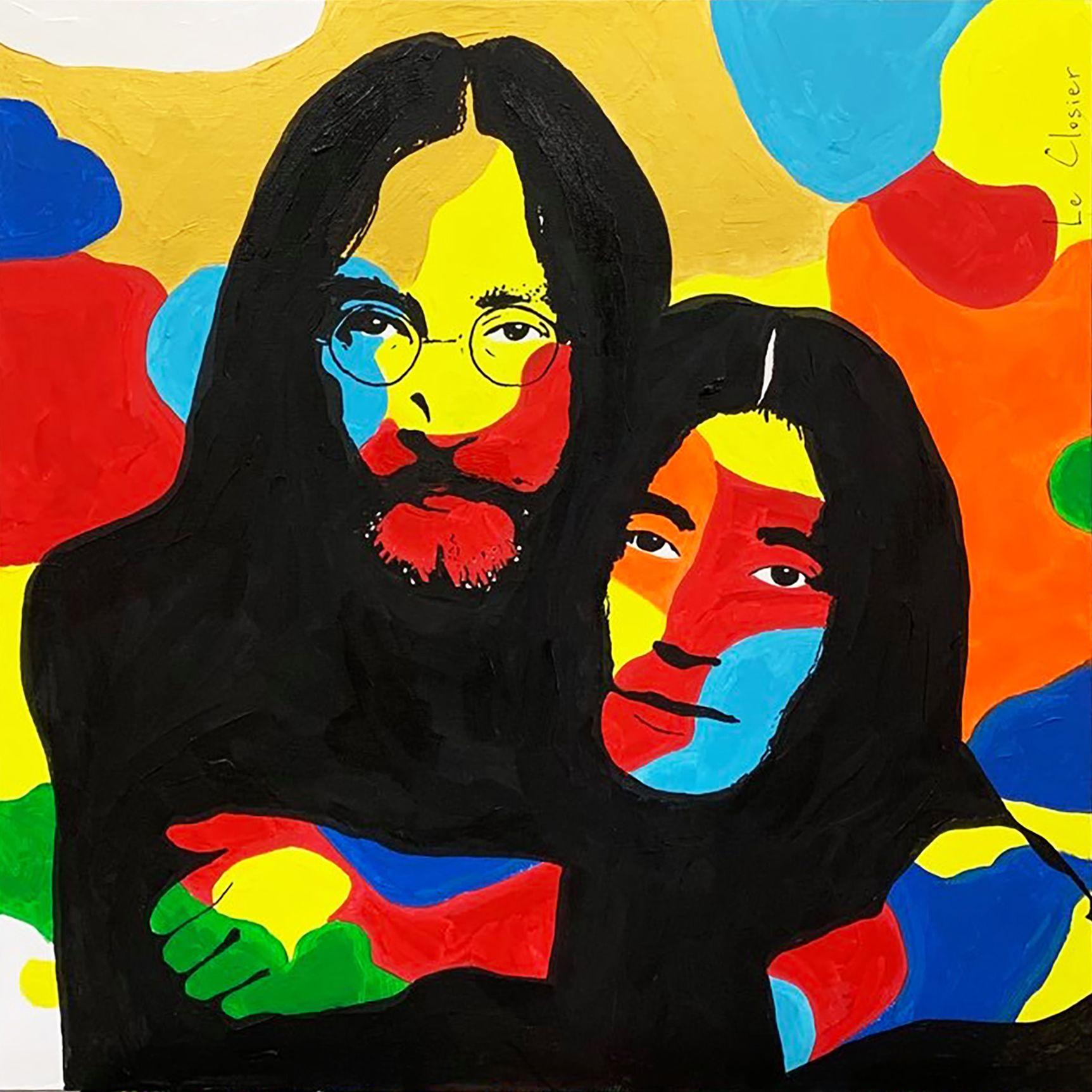 John Lennon and Yoko Ono.  Acrylic and spray paint on canvas.  30in x 30in (76cm x 76cm).  Ready to hang. :: Painting :: Pop-Art :: This piece comes with an official certificate of authenticity signed by the artist :: Ready to Hang: Yes :: Signed:
