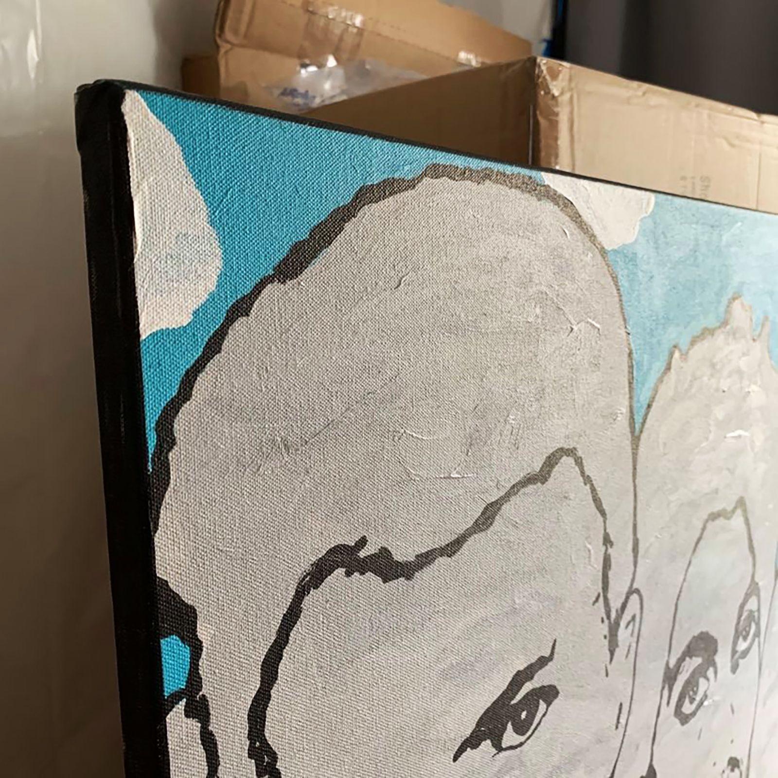 BERG ROCKMORE  David Bowie, Prince, John Lennon und Mick Jagger.  Inspiriert vom Mount Rushmore in South Dakota.  Acryl und Sprühfarbe auf Leinwand.  91cm x 121cm (36in x 48in).  Fertig zum Aufhängen (Draht auf der Rückseite) :: Malerei :: Pop-Art