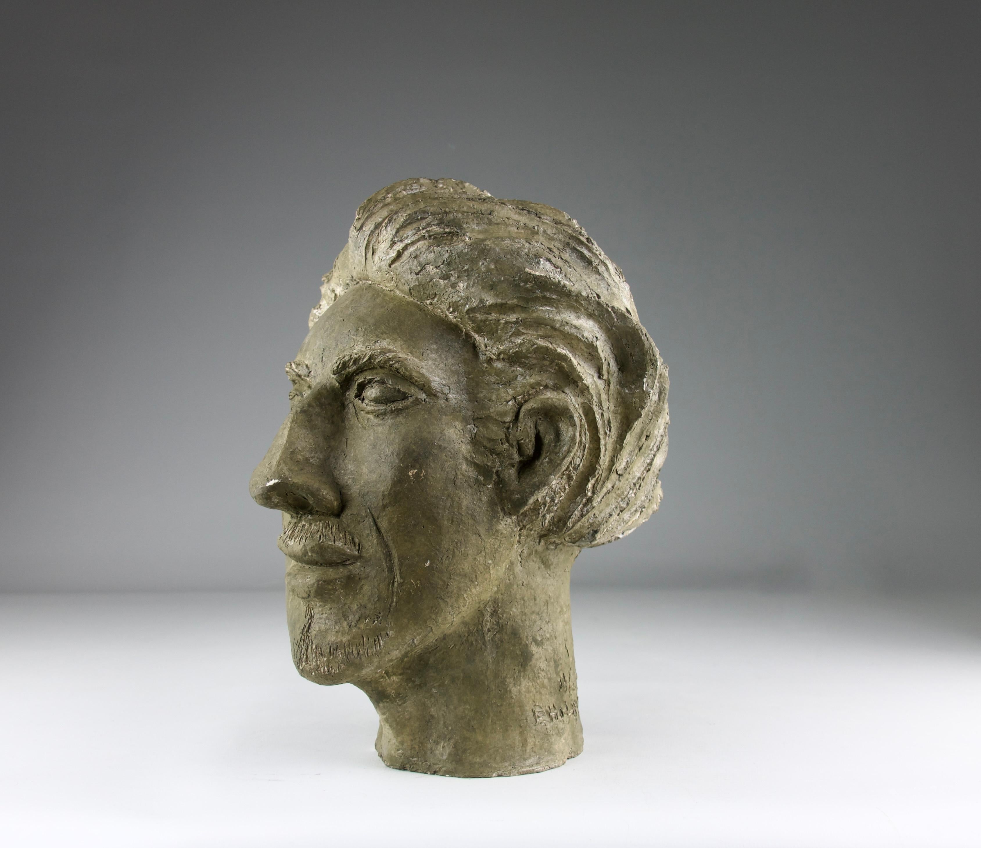 Mid-Century moderno Philippe Conficconi, Testa d'uomo in terracotta verde, Francia, 2005 in vendita