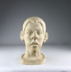 Philippe Conficconi, Beige Steingutkopf eines Mannes-Skulptur, Frankreich, 2005