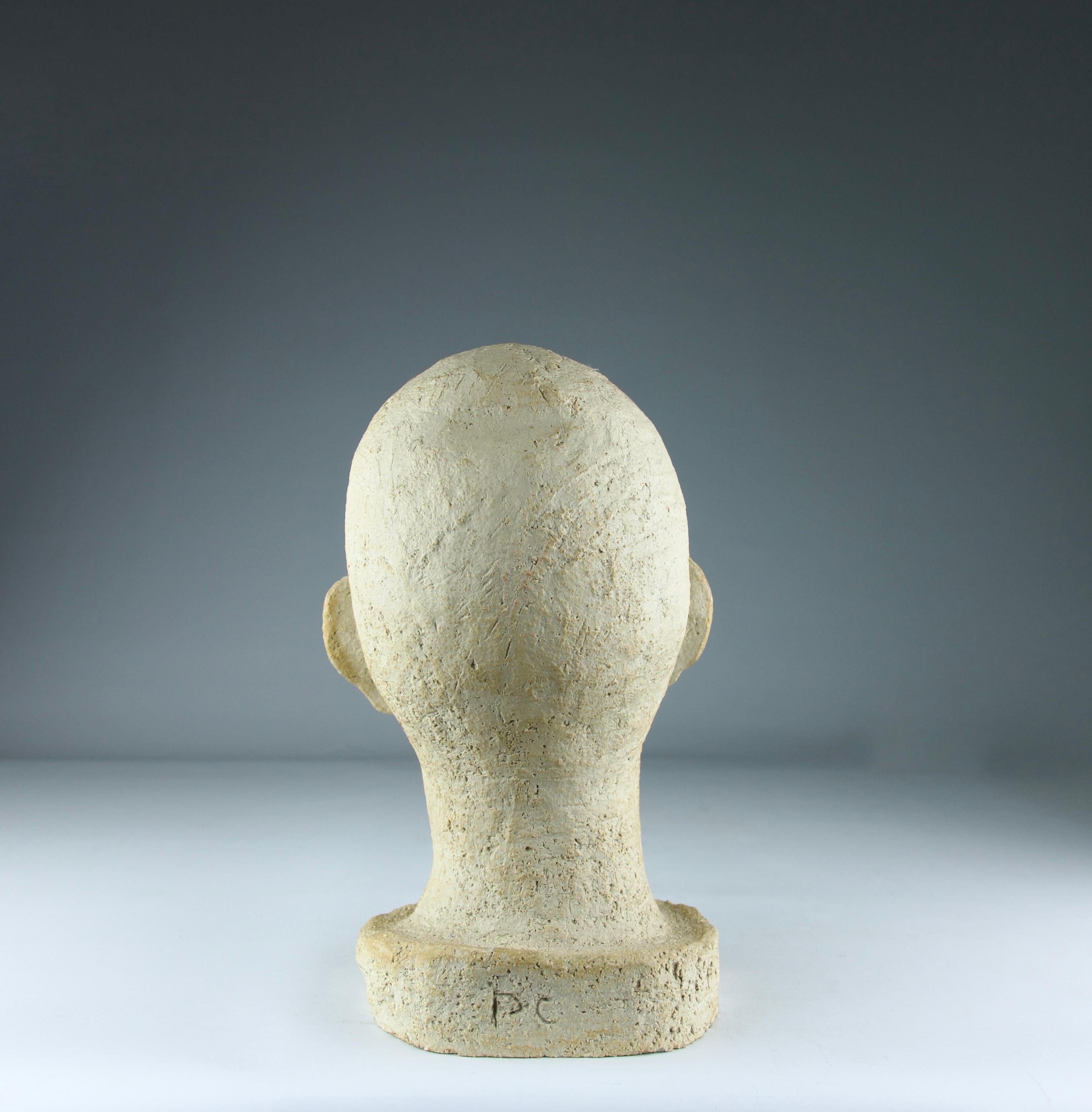 Francese Philippe Conficconi, Scultura di testa d'uomo in terracotta beige, Francia, 2005 in vendita