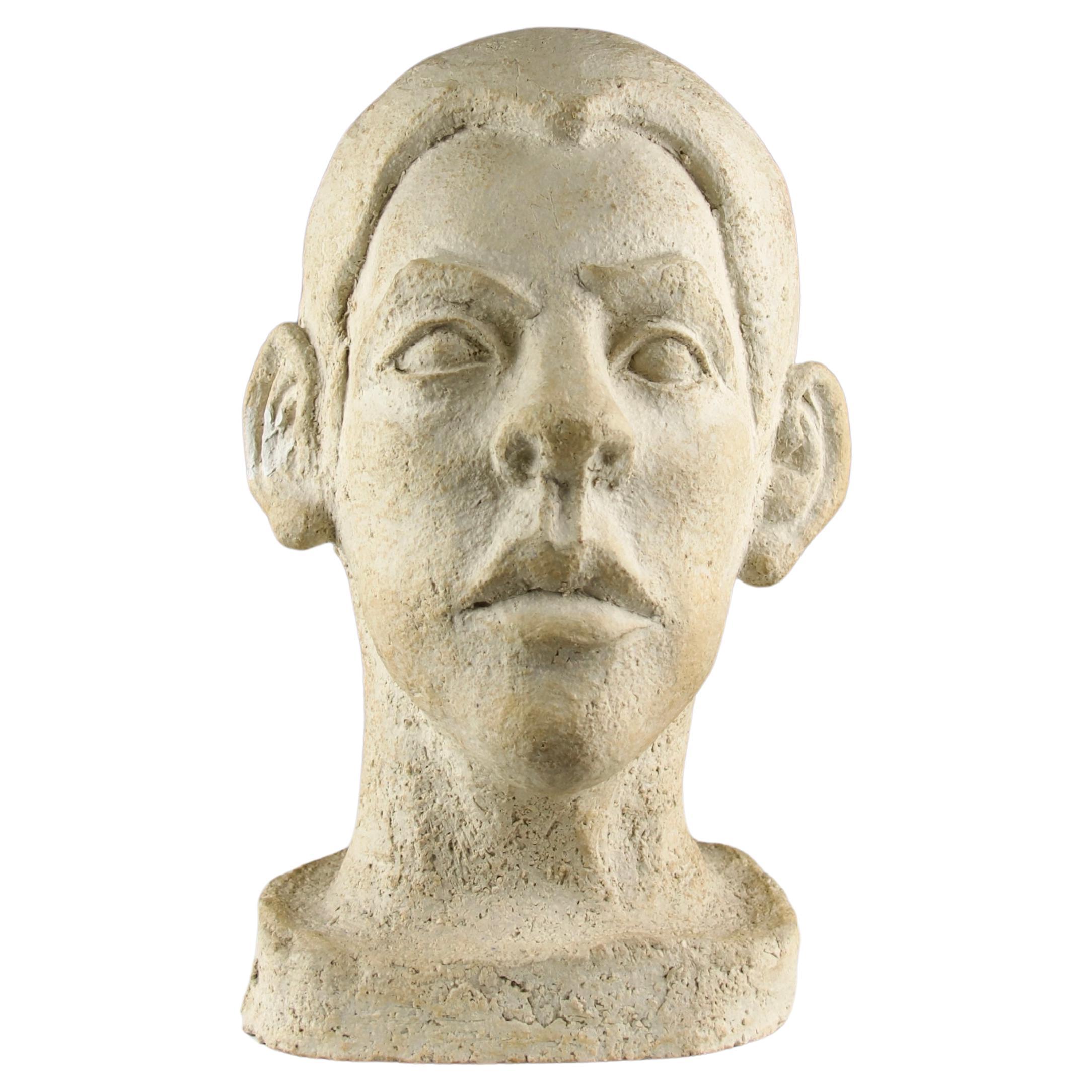 Philippe Conficconi, Scultura di testa d'uomo in terracotta beige, Francia, 2005