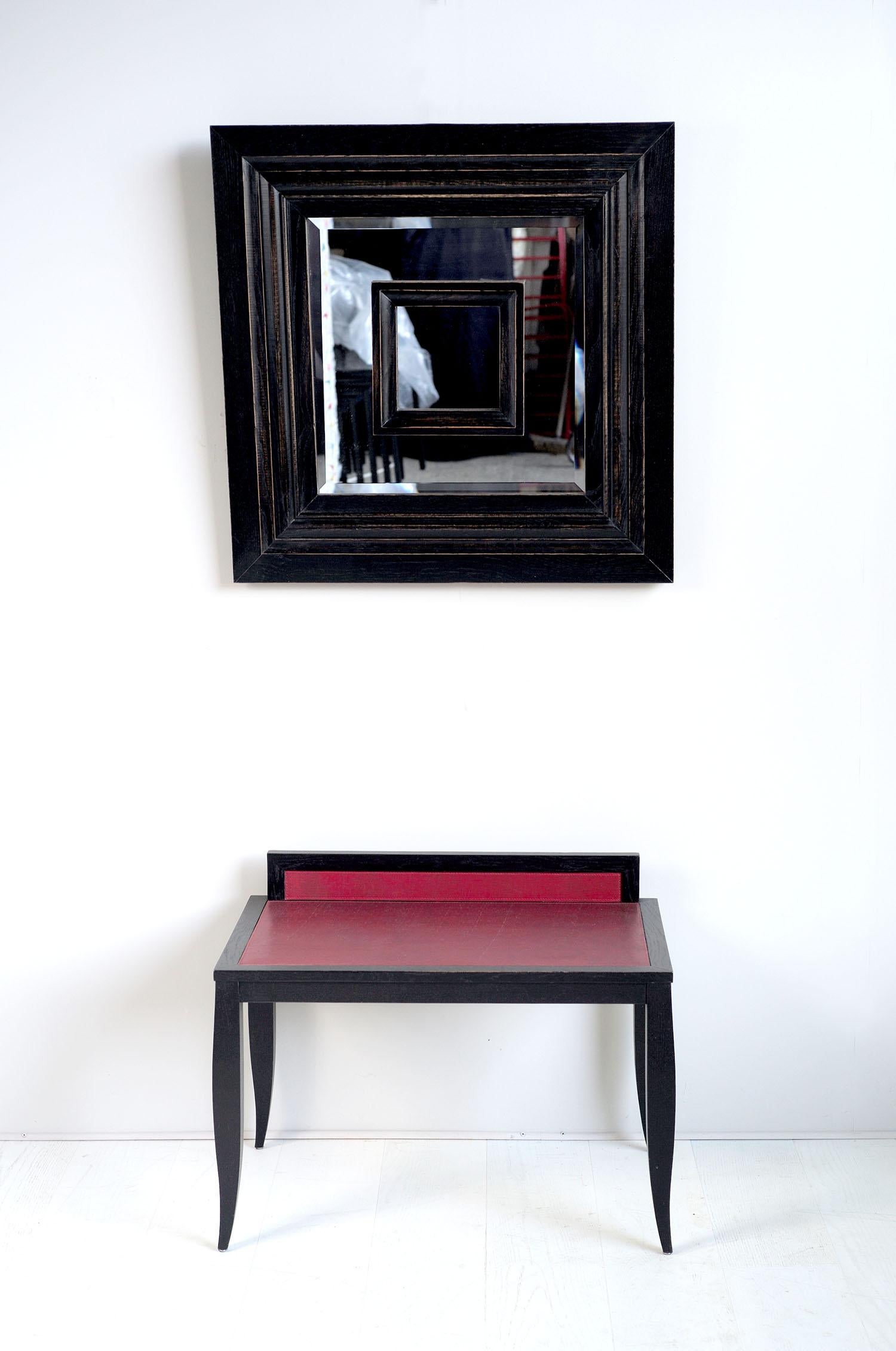 Philippe Delzers, Table in Blackened Oak and Red Leather, France, 1998 For Sale 4