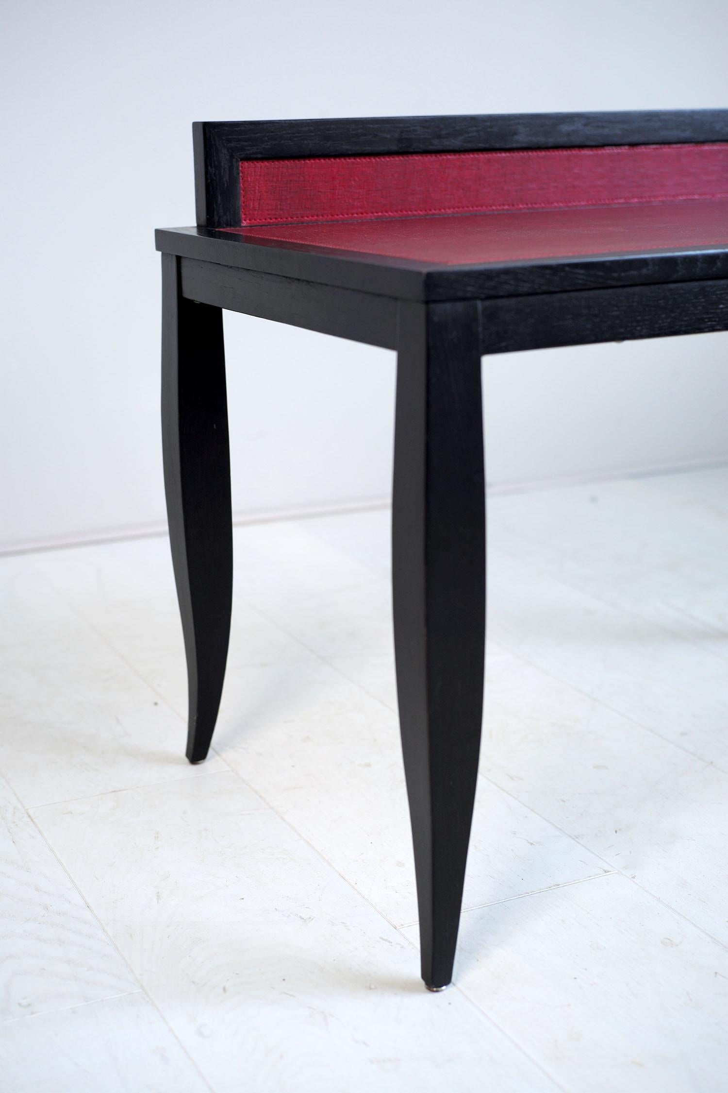 Late 20th Century Philippe Delzers, Table in Blackened Oak and Red Leather, France, 1998 For Sale