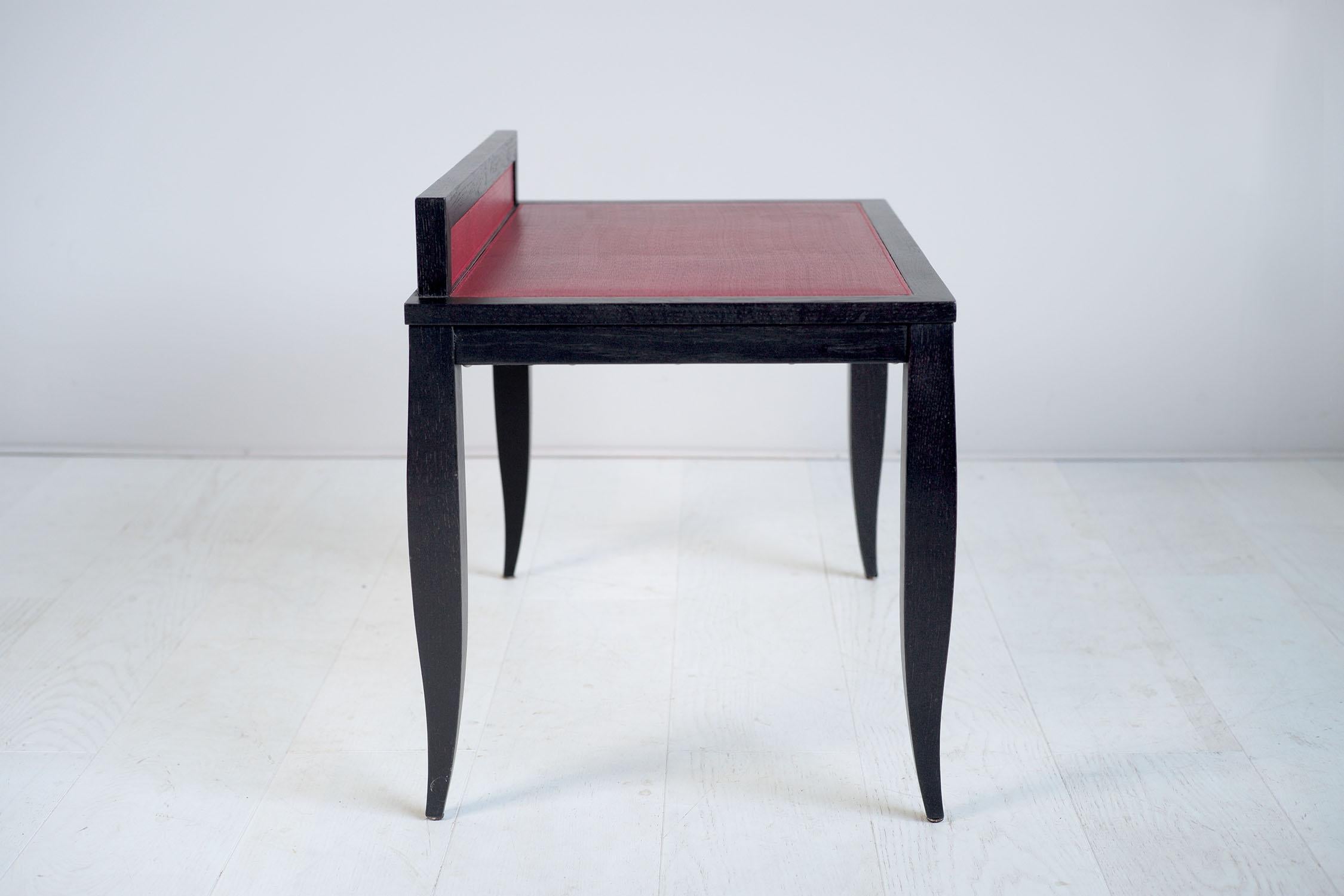 Philippe Delzers, Table in Blackened Oak and Red Leather, France, 1998 For Sale 1