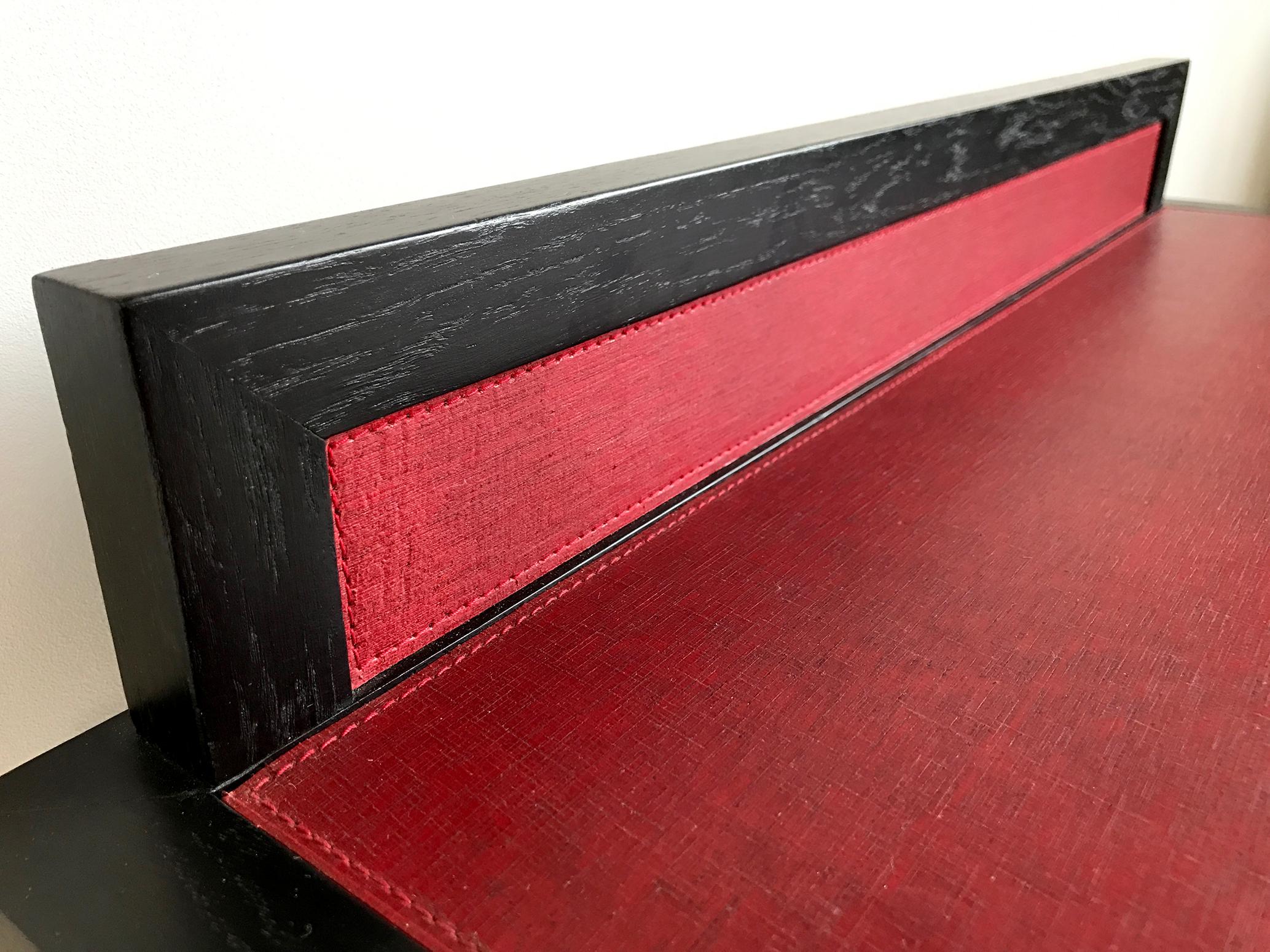 Philippe Delzers, Table in Blackened Oak and Red Leather, France, 1998 For Sale 2