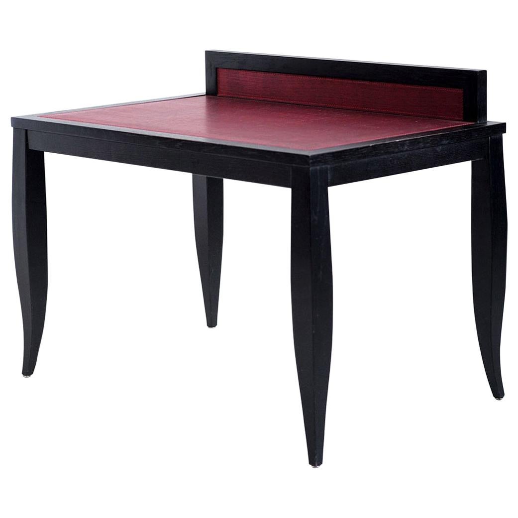 Philippe Delzers, Table in Blackened Oak and Red Leather, France, 1998 For Sale