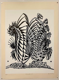 Grande lithographie française audacieuse Op Art Brut des années 1960, Philippe Dereux