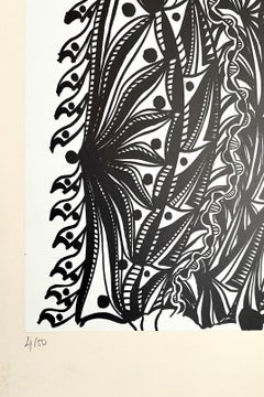 Grande lithographie française audacieuse Op Art Brut des années 1960, Philippe Dereux