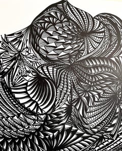 Large 1960s French Art Brut Lithograph Bold Black & White Op Art Philippe Dereux