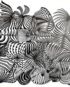 Large 1960s French Art Brut Lithograph Bold Black & White Op Art Philippe Dereux
