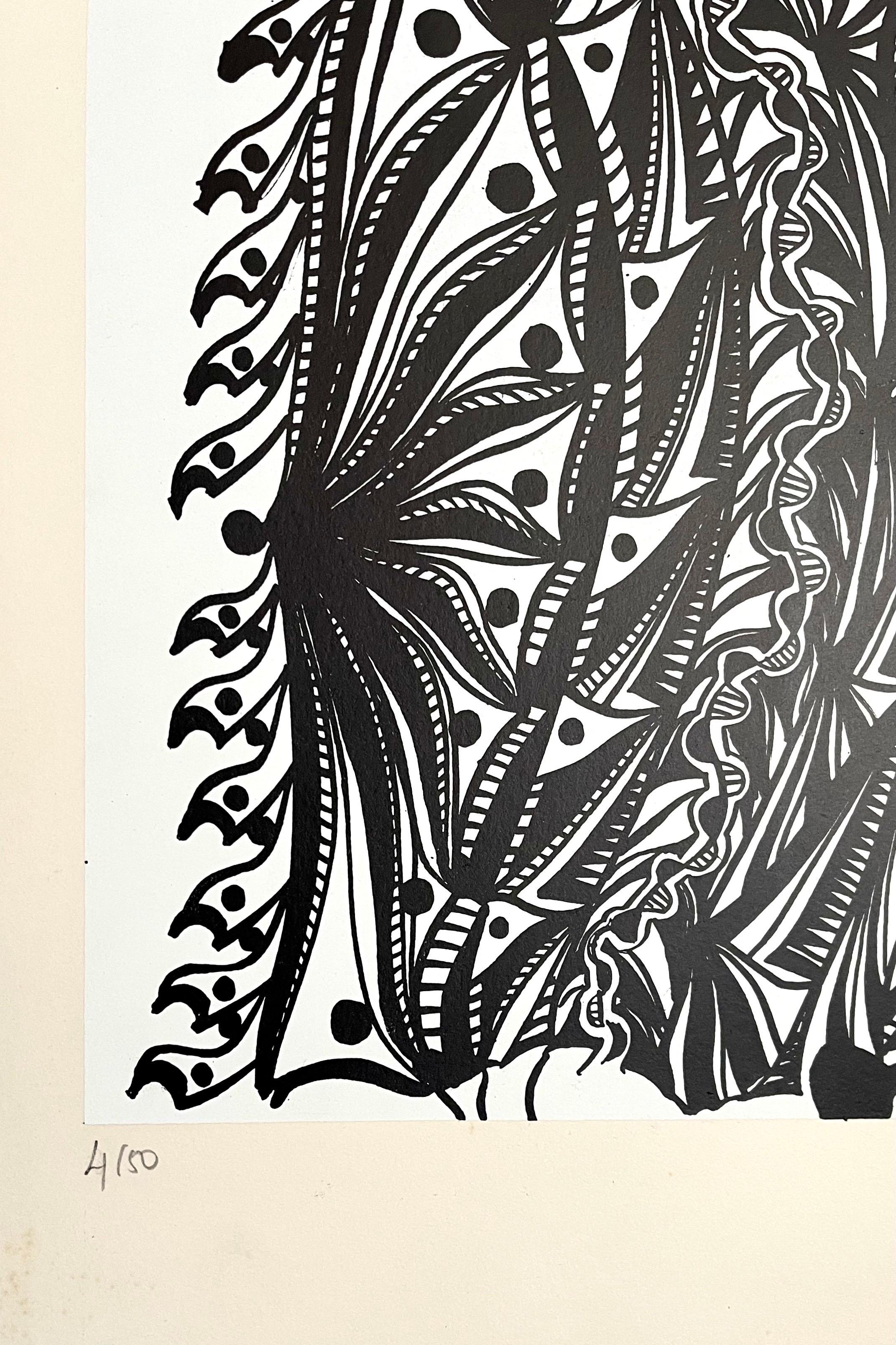 Large 1960s French Art Brut Lithograph Bold Black & White Op Art Philippe Dereux For Sale 1