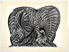 Large 1960s French Art Brut Lithograph Bold Black & White Op Art Philippe Dereux