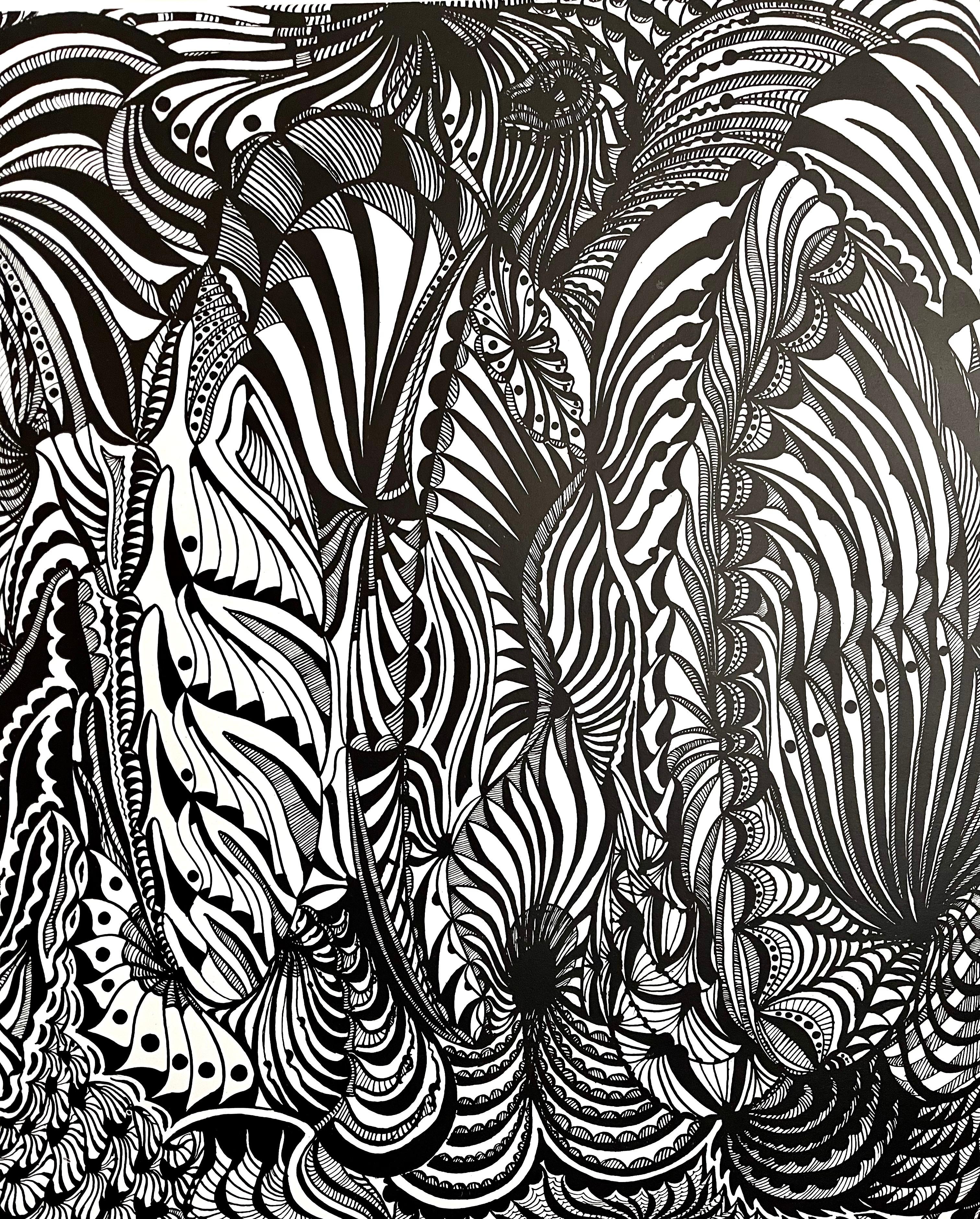 Large 1960s French Art Brut Lithograph Bold Black & White Op Art Philippe Dereux For Sale 1