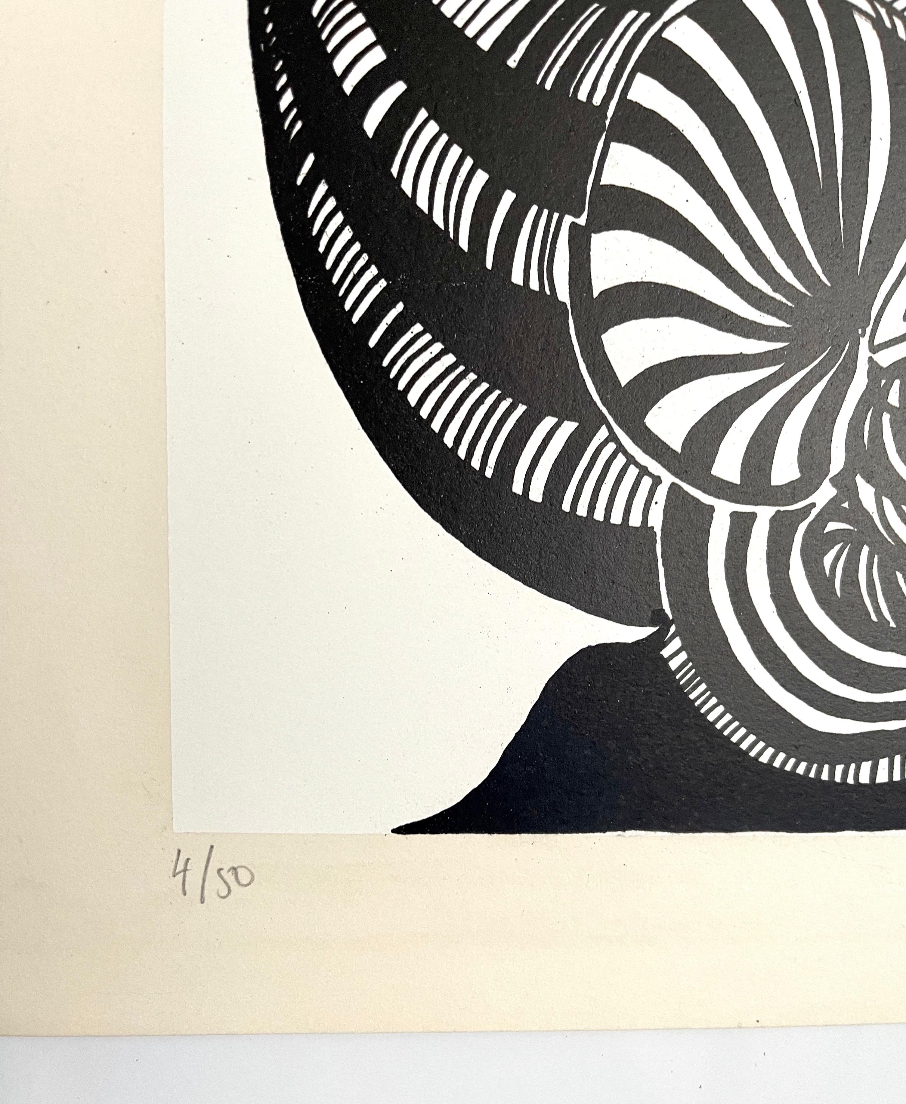 Large 1960s French Art Brut Lithograph Bold Black & White Op Art Philippe Dereux For Sale 2