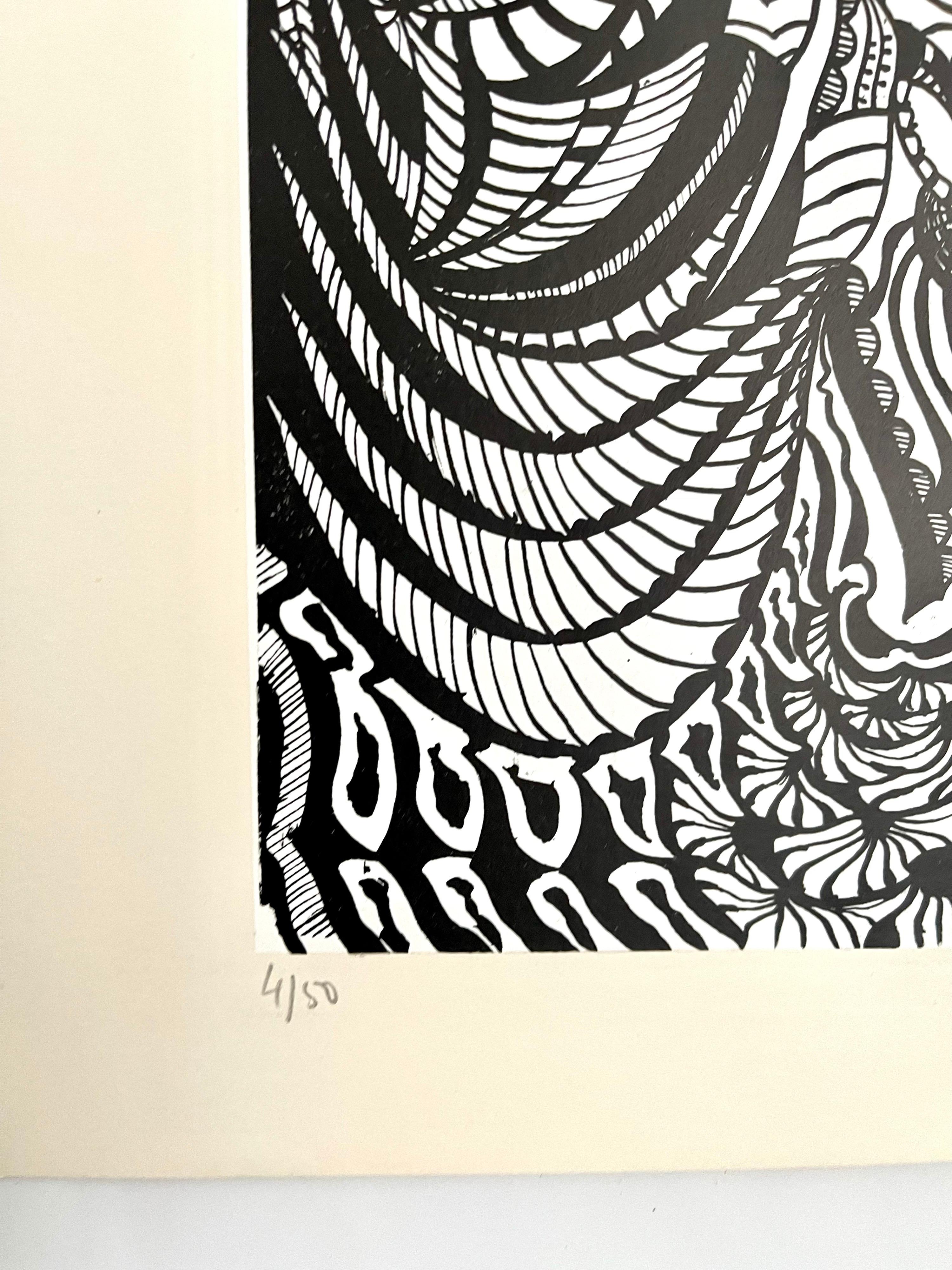Large 1960s French Art Brut Lithograph Bold Black & White Op Art Philippe Dereux For Sale 2