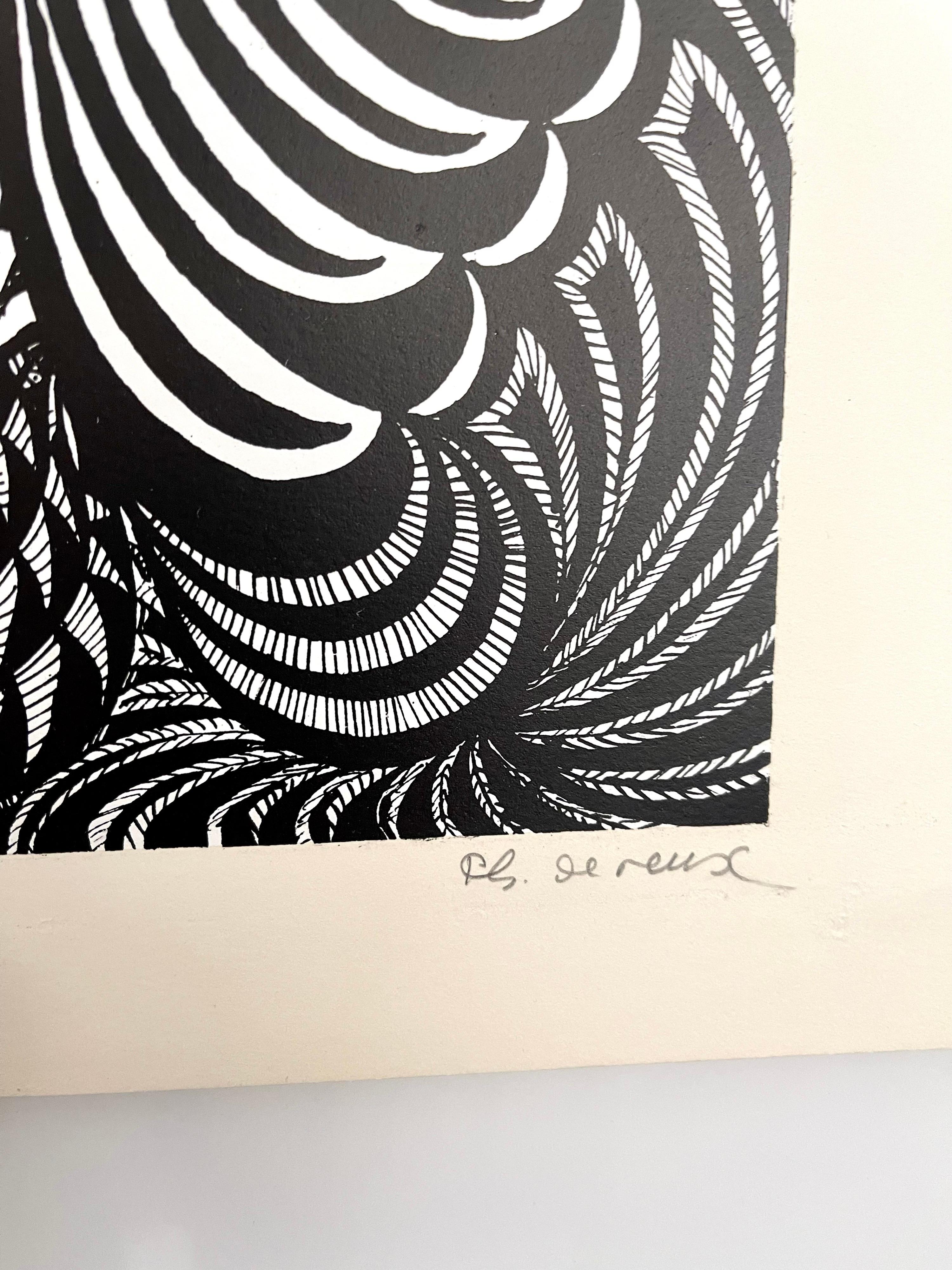 Large 1960s French Art Brut Lithograph Bold Black & White Op Art Philippe Dereux For Sale 1