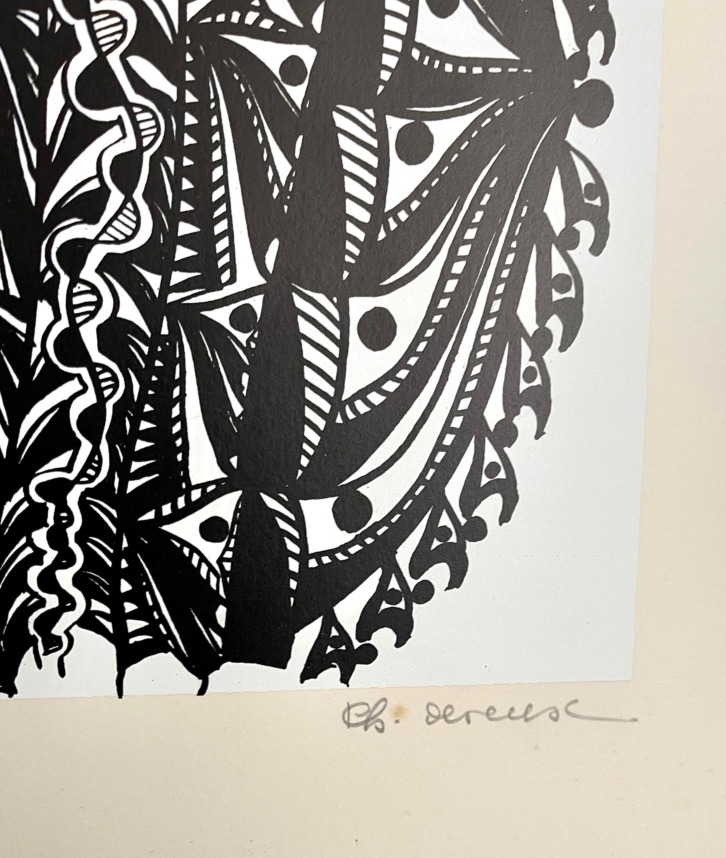 Large 1960s French Art Brut Lithograph Bold Black & White Op Art Philippe Dereux For Sale 3