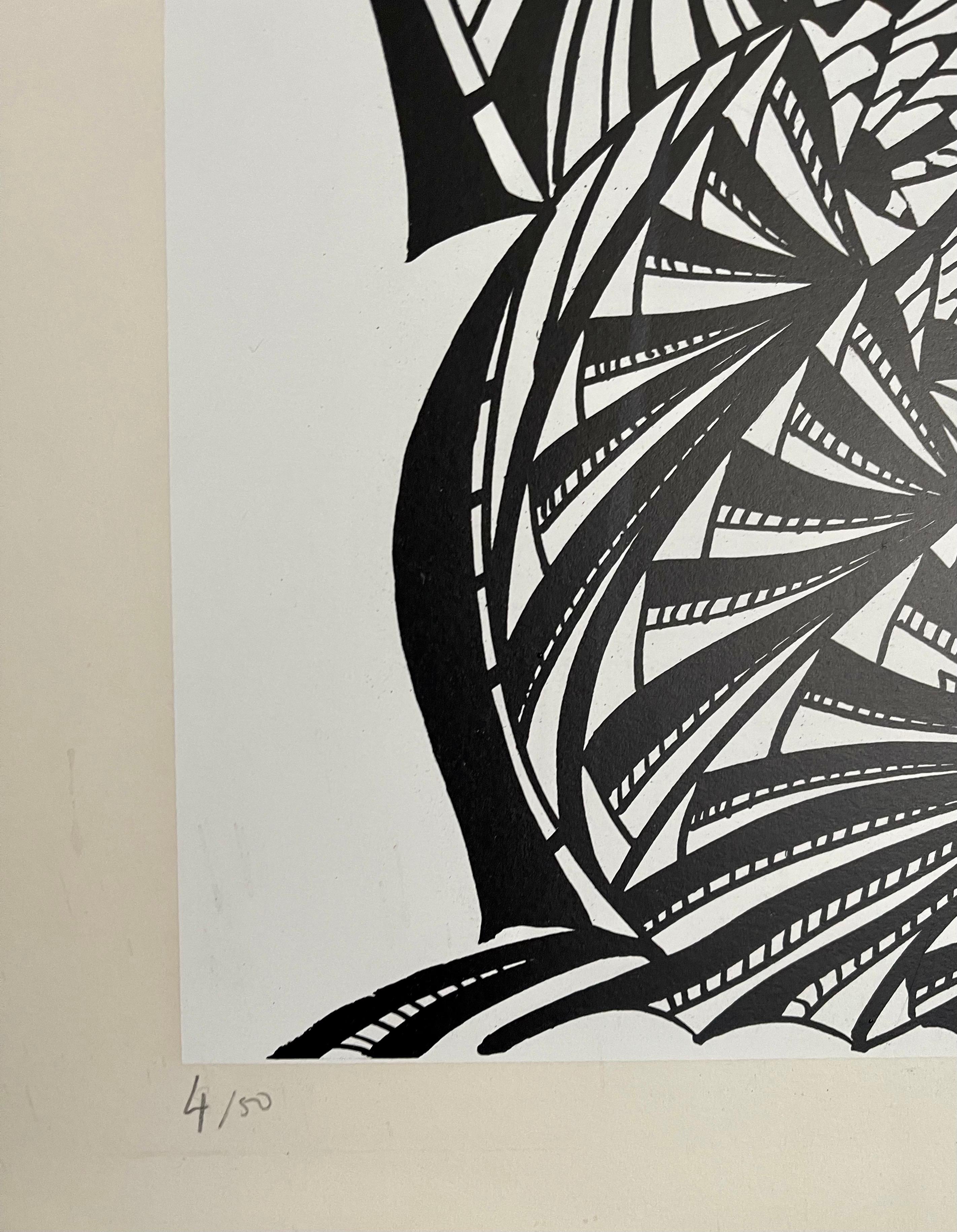 Large 1960s French Art Brut Lithograph Bold Black & White Op Art Philippe Dereux For Sale 3